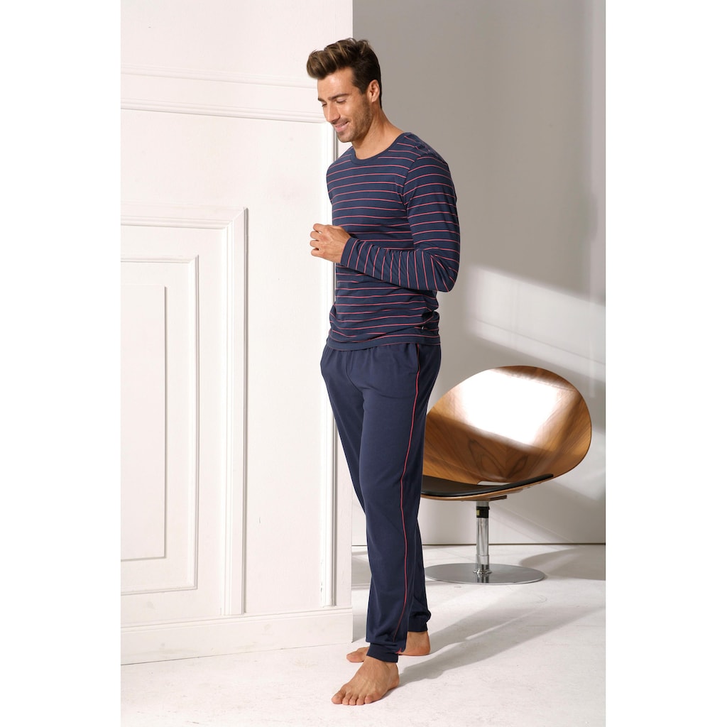 AUTHENTIC LE JOGGER Pyjama, (Packung, 4 tlg., 2 Stück), Schlafanzug in langer Form mit garngefärbten Streifen