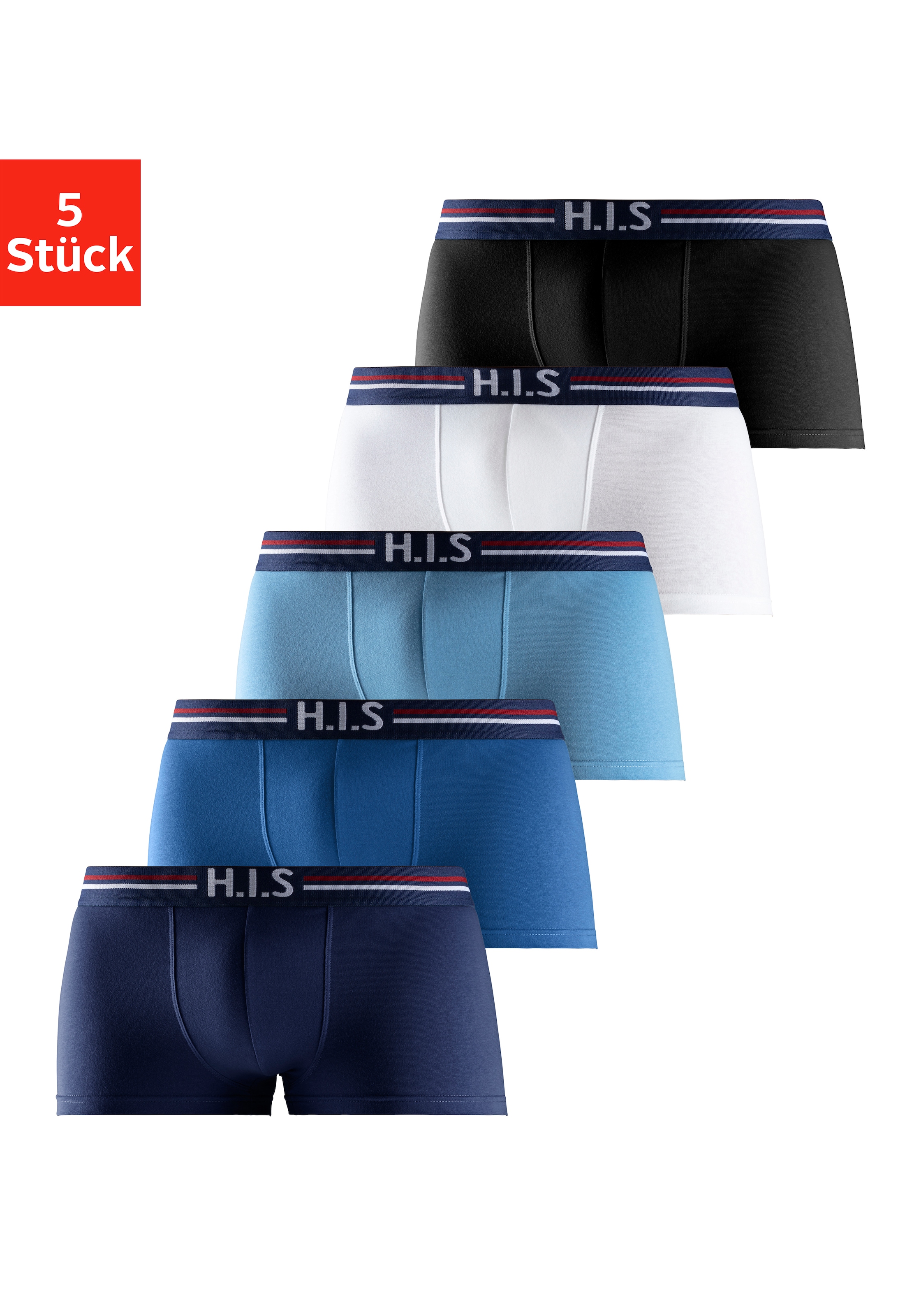 H.I.S Hipster Packung, 5 Stk. knapp sitzende Boxershorts mit Streifen aus Baumwollmischung