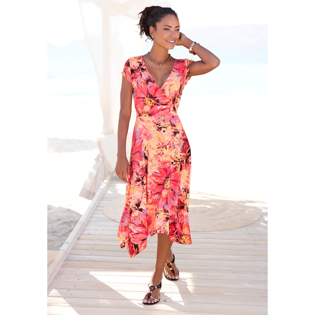 Beachtime Sommerkleid, mit Zipfelsaum und Schleife, Jerseykleid, asymmetrisches Rockteil