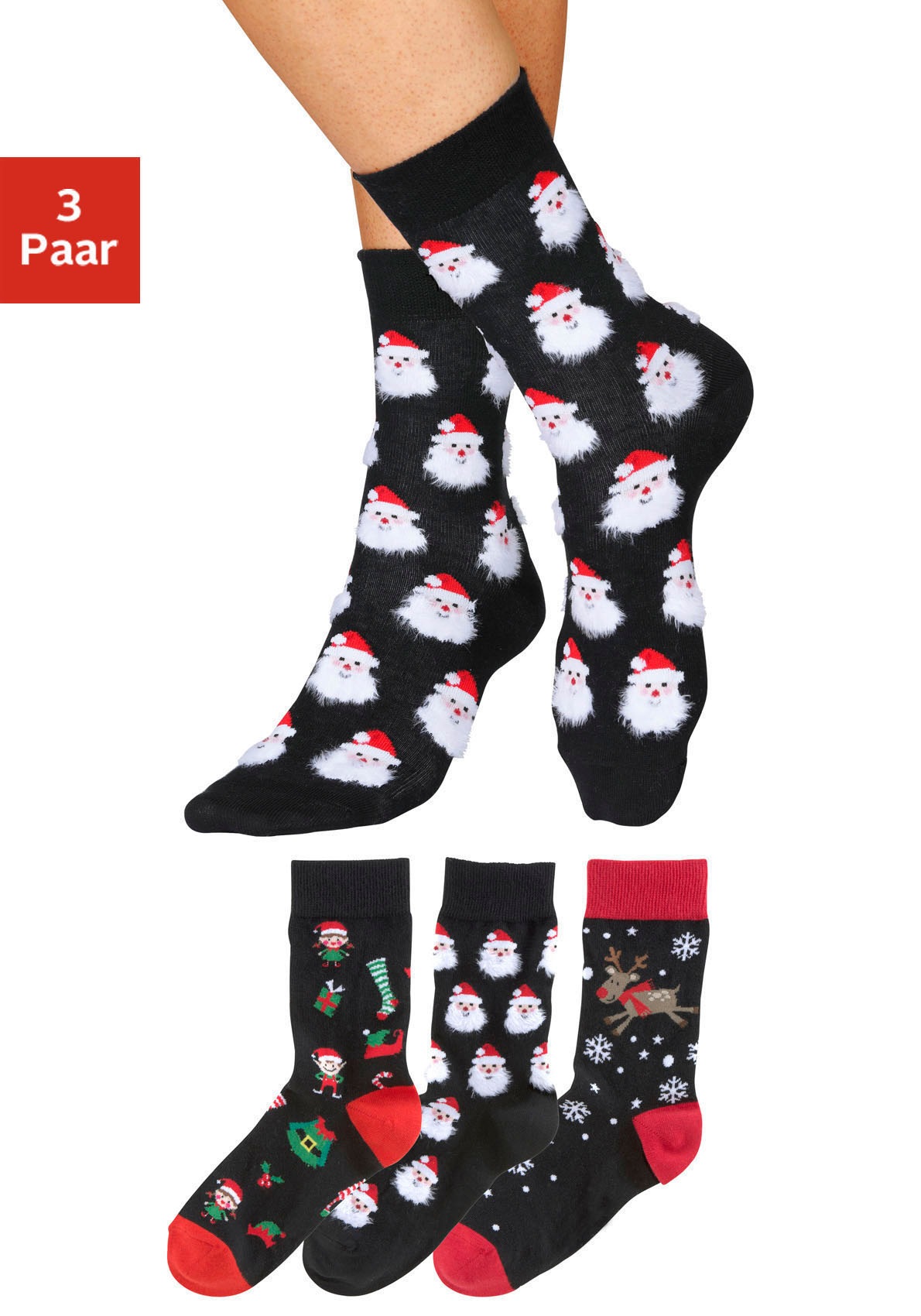H.I.S Socken Packung, 3 Paar tlg. mit lustigen Weihnachtsmotiven