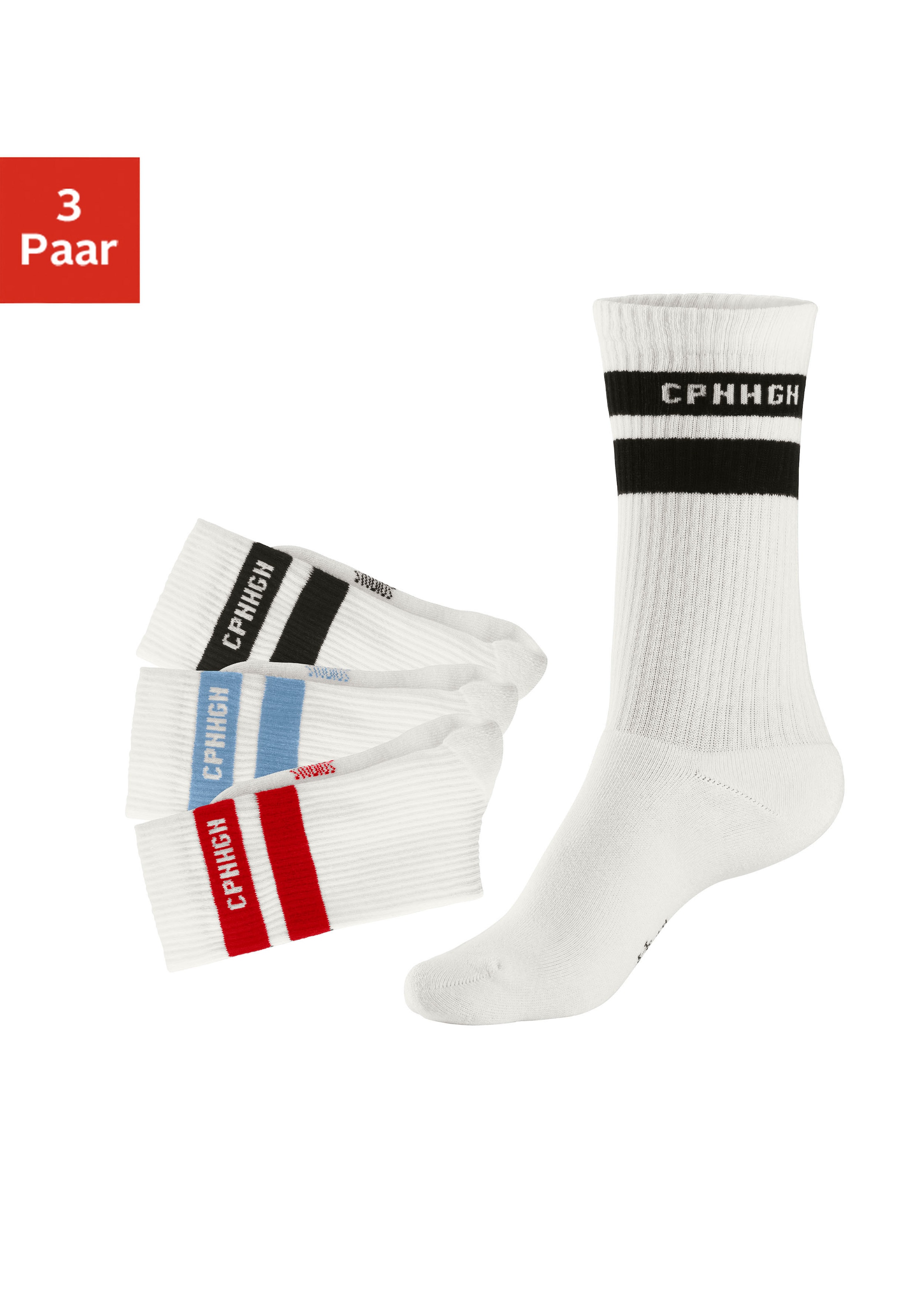 Copenhagen Studios Tennissocken, (Packung, 3 Paar), mit Streifendesign und Vollfrottee