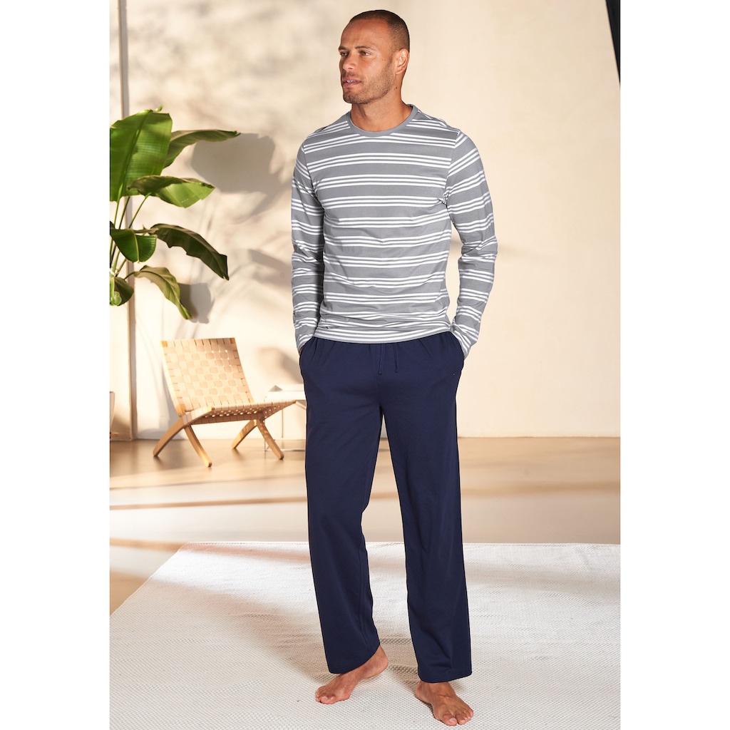 AUTHENTIC LE JOGGER Pyjama, (Packung, 4 tlg., 2 Stück), Schlafanzug mit gestreiften Oberteilen