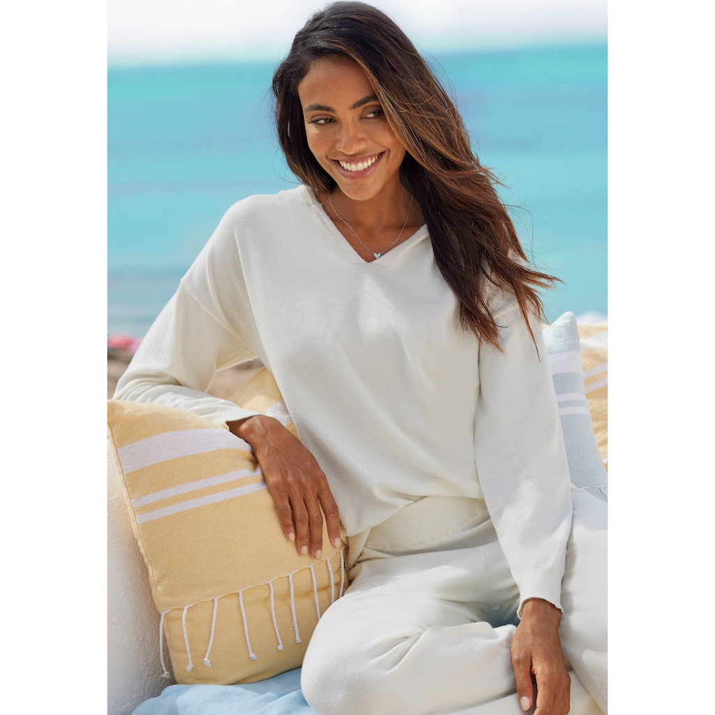LASCANA Strickpullover, Kapuzensweatshirt aus weicher Viskosemischung, Loungewear