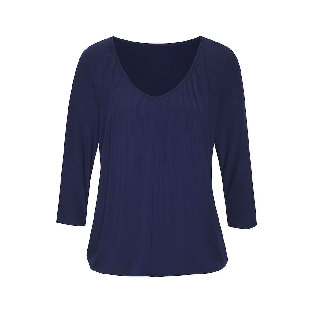 LASCANA 3/4-Arm-Shirt »mit zarter Raffung am Ausschnitt«, aus weichem Viskose-Stretch