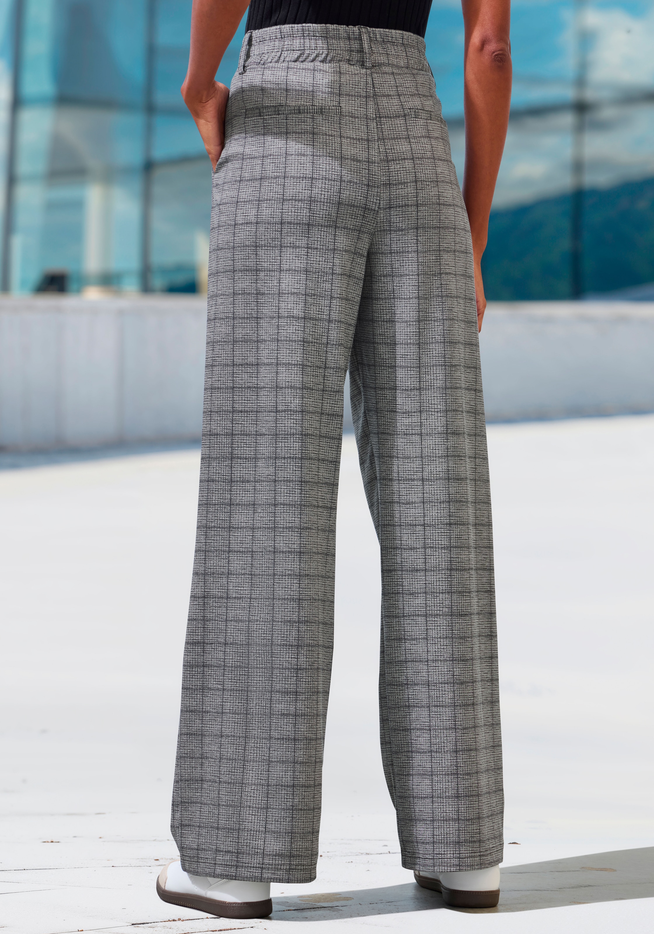 LASCANA Schlupfhose »extra Weit mit Bundfalten«  mit Jacquard Strickmuster oder uni schwarz