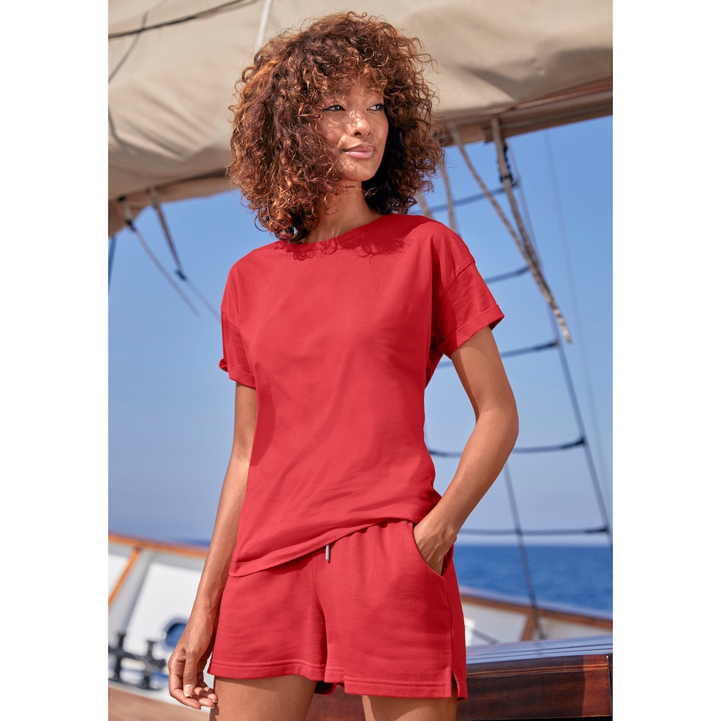 H.I.S T-Shirt, mit Ärmelaufschlag, im maritimen Stil, Loungewear
