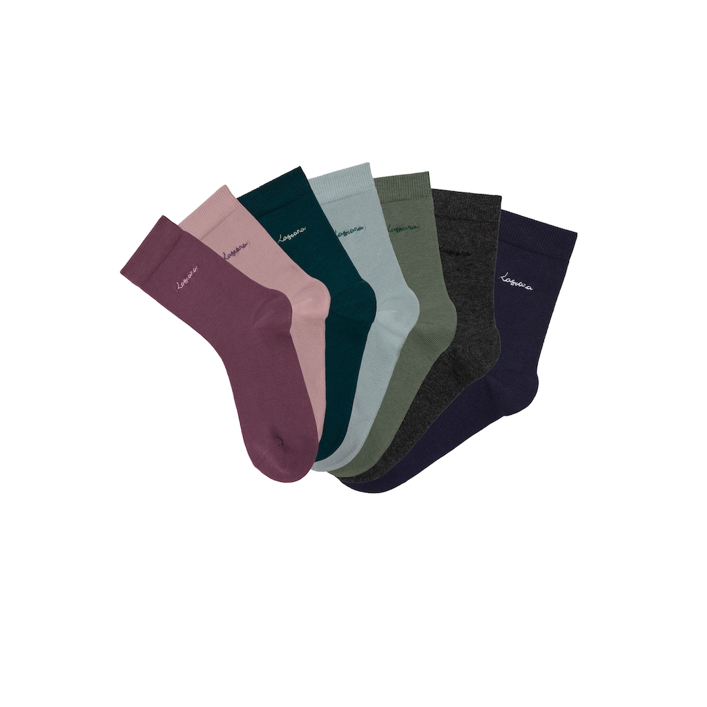 LASCANA Basicsocken, (Box, 7 Paar), mit hochwertiger Logo Stickerei