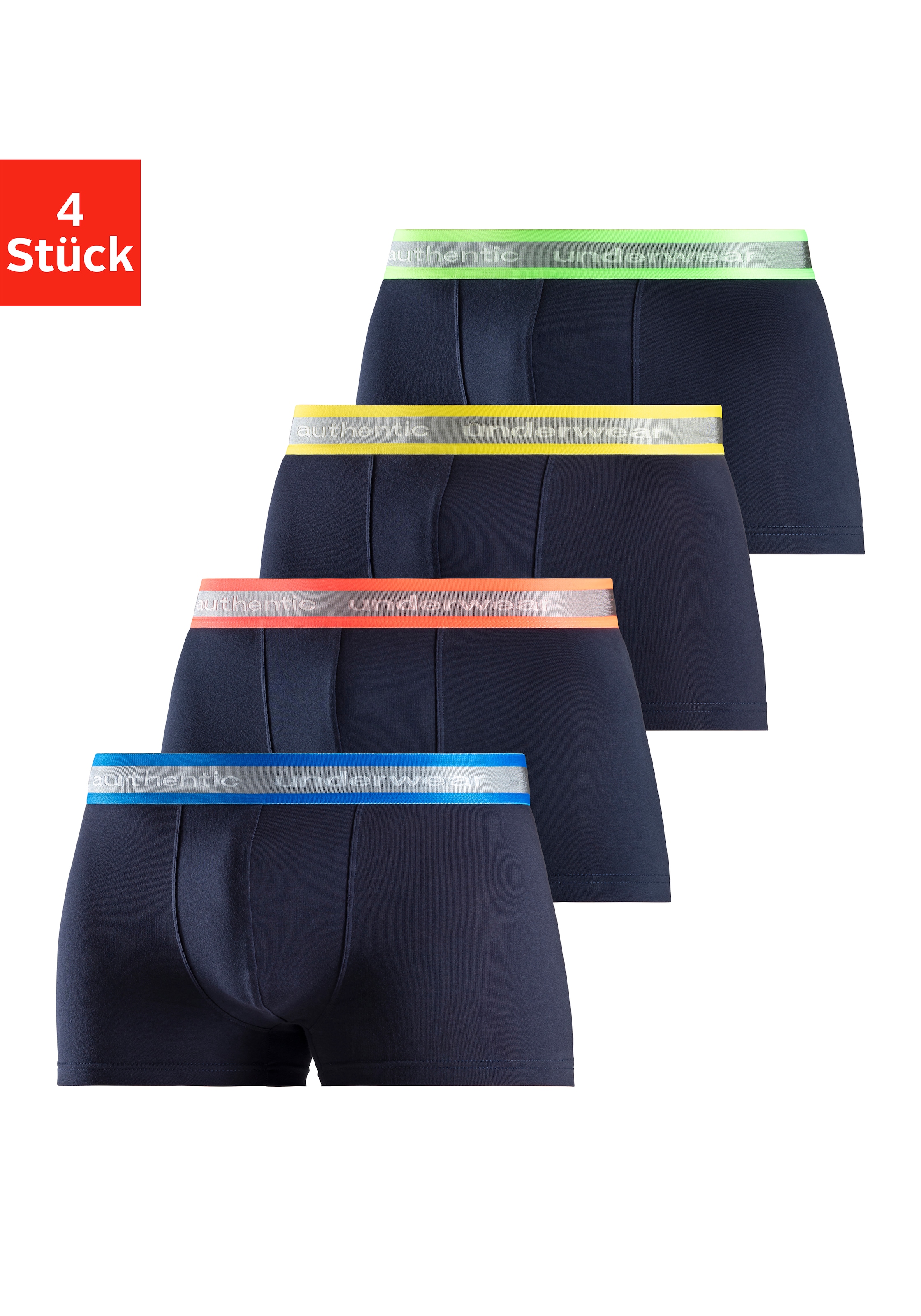 AUTHENTIC LE JOGGER Boxer »Boxershorts für Herren« Packung, 4er-Pack, 4 Stk., angenehm weiches Neon-Bündchen