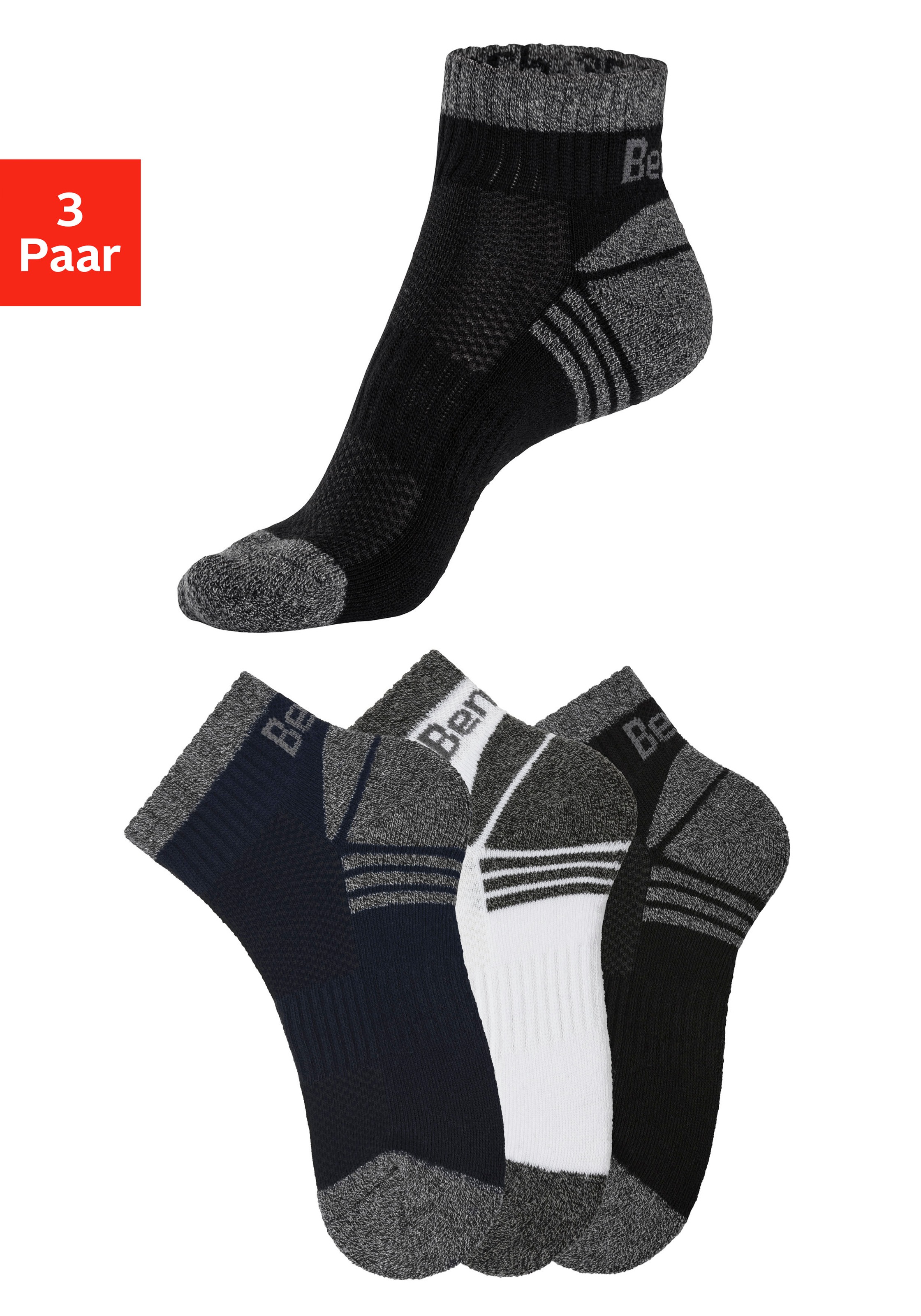 Bench. Kurzsocken Packung, 3 Paar tlg. mit Mittelfussgummi und Pikee