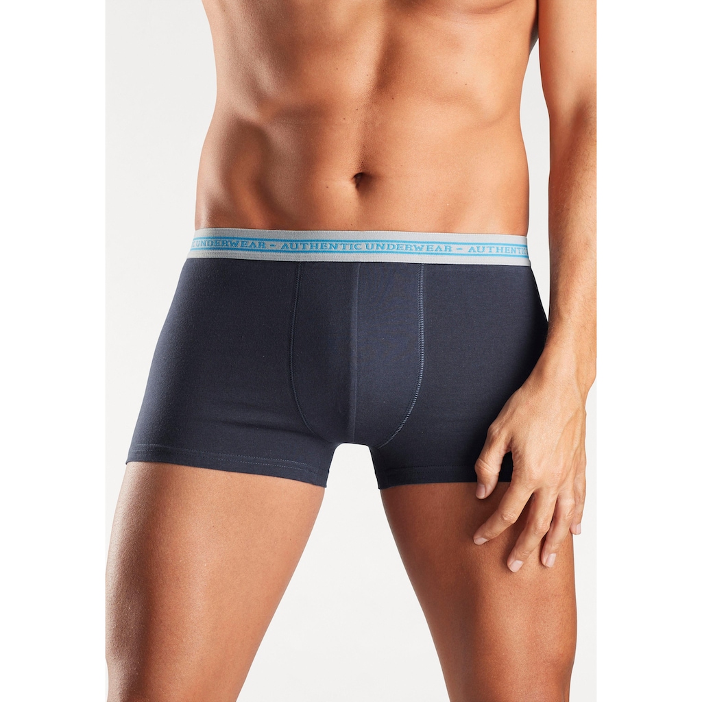 AUTHENTIC UNDERWEAR Boxer »Boxershorts für Herren«, (Packung, 4 St.), schwarzer Webbund mit Logoschriftzug