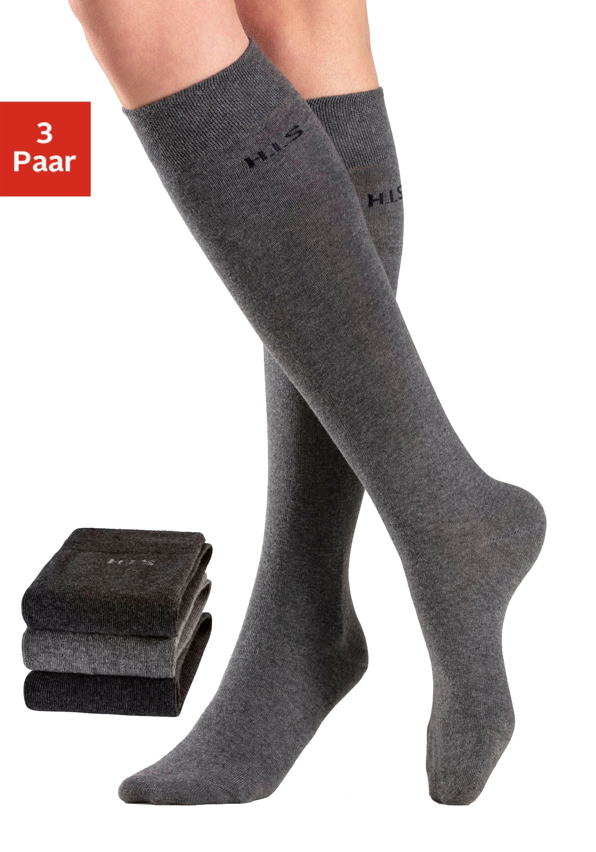 H.I.S Kniestrümpfe Packung, 3 Paar tlg. ohne einschneidendes Bündchen