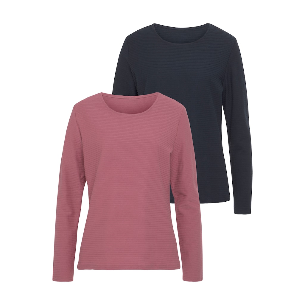 LASCANA Langarmshirt »mit Streifenstruktur«, (2er-Pack), aus weicher Baumwoll-Qualität