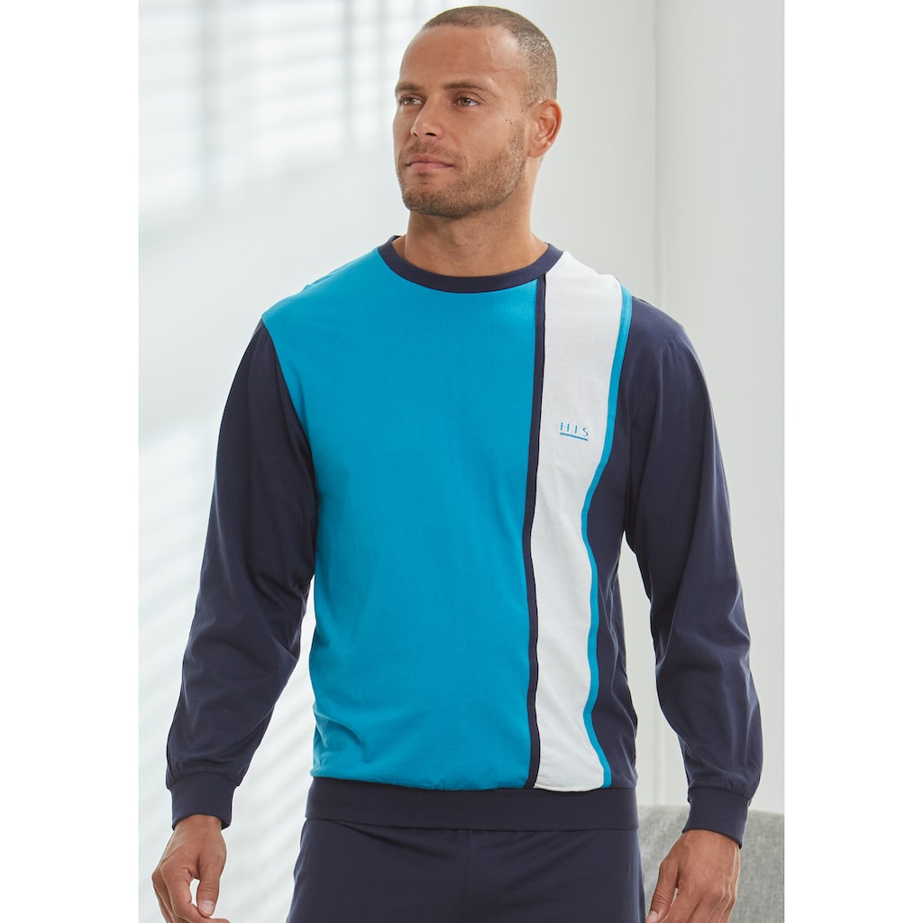 H.I.S Pyjama »Schlafanzug für Herren«, (2 tlg., 1 Stück), Schlafanzug mit breitem Streifen