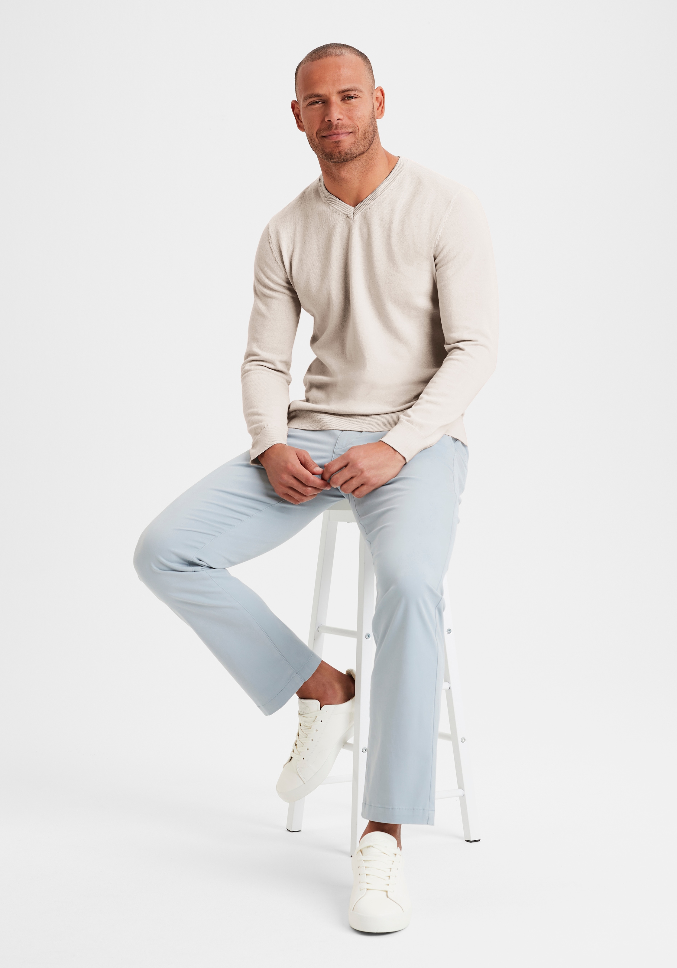 H.I.S Pull en tricot mit V-Ausschnitt, Pullover aus Feinstrick, Baumwollmischung