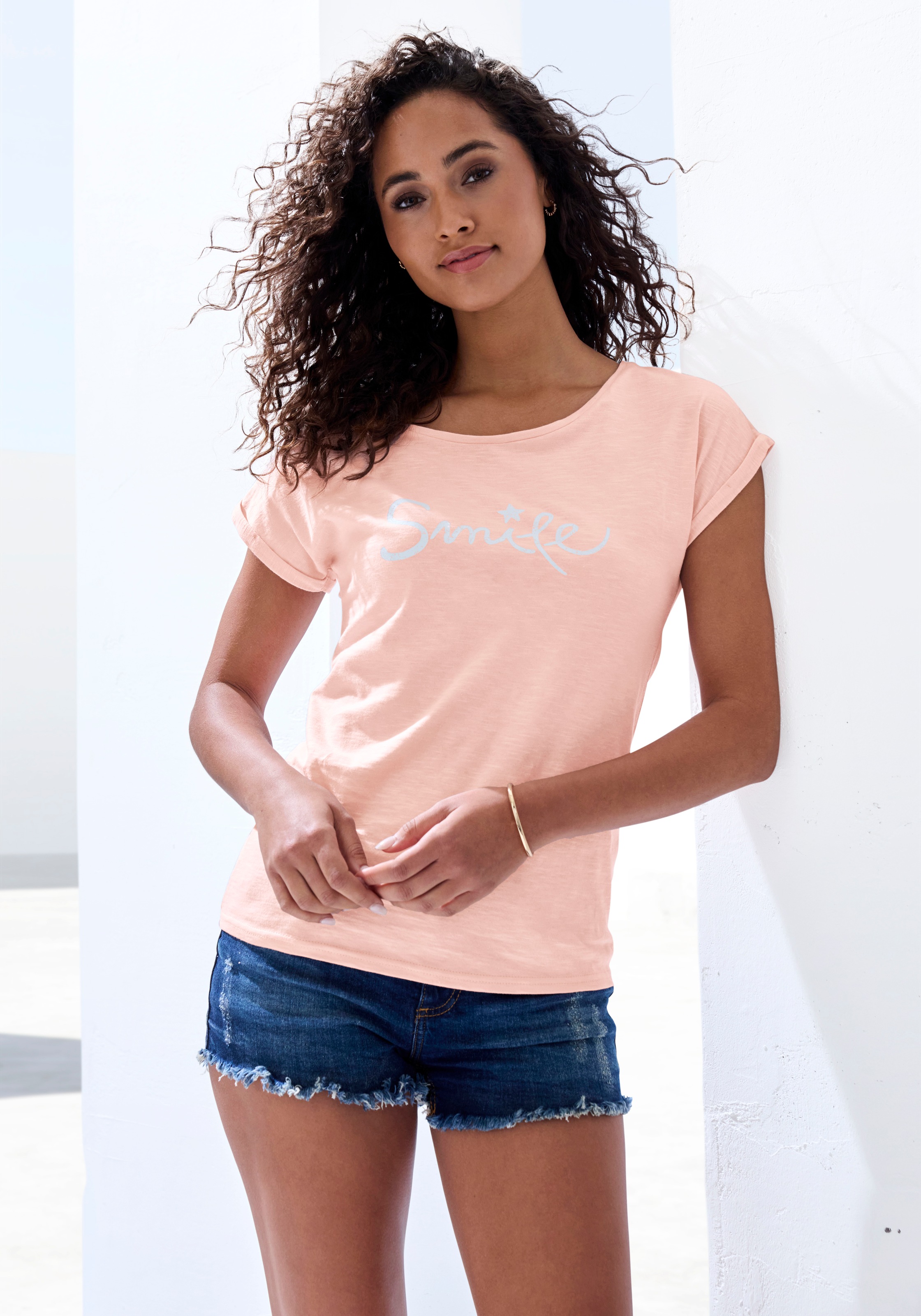 Beachtime T-Shirt »mit Frontdruck "Smile"« aus weicher Baumwoll-Qualität