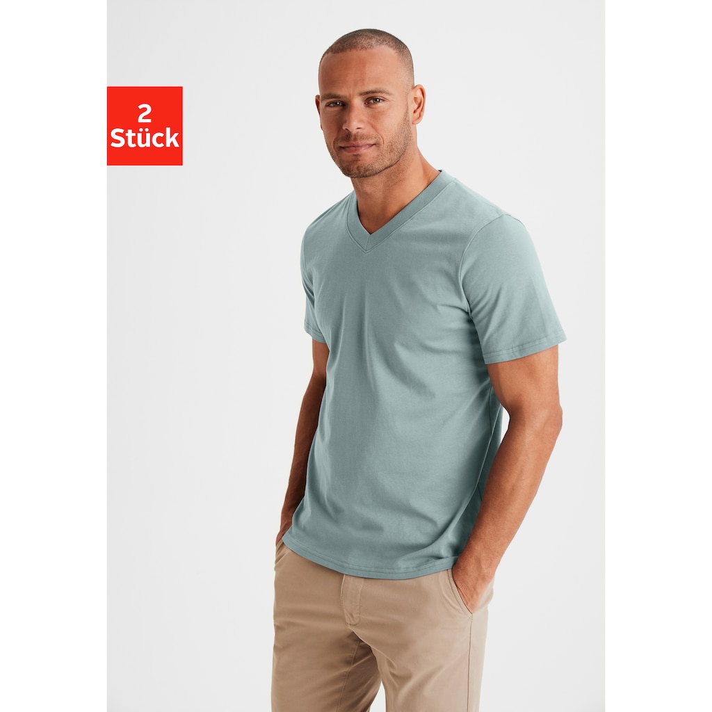 KangaROOS T-Shirt »Regular Fit,«, (2er-Pack), Freizeitshirt mit Kurzarm, V-Ausschnitt aus reine Baumwolle