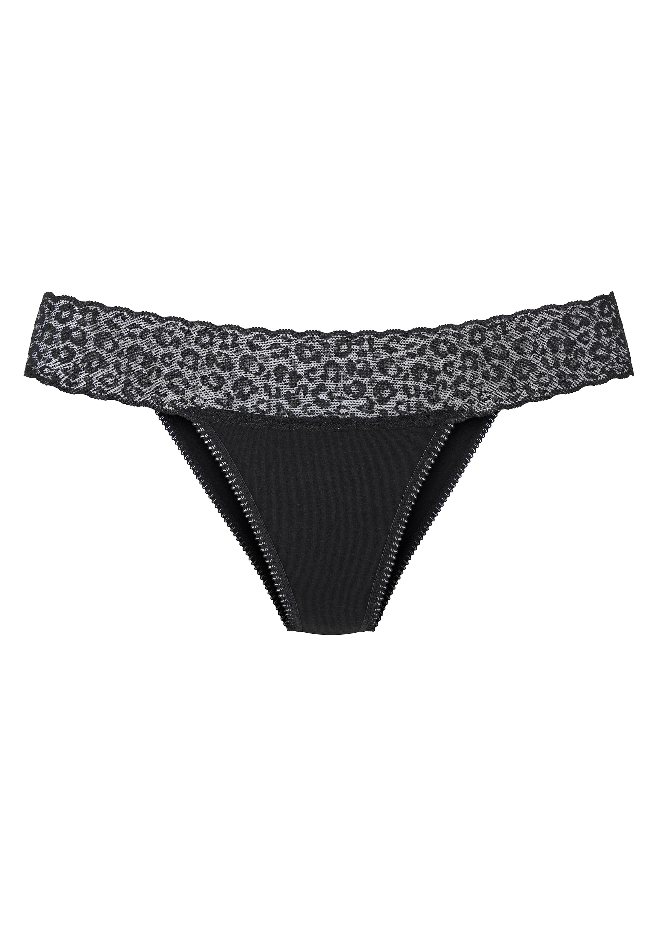 LASCANA Slip brésilien pack de 4,  en coton élastique avec dentelle léopard à la ceinture