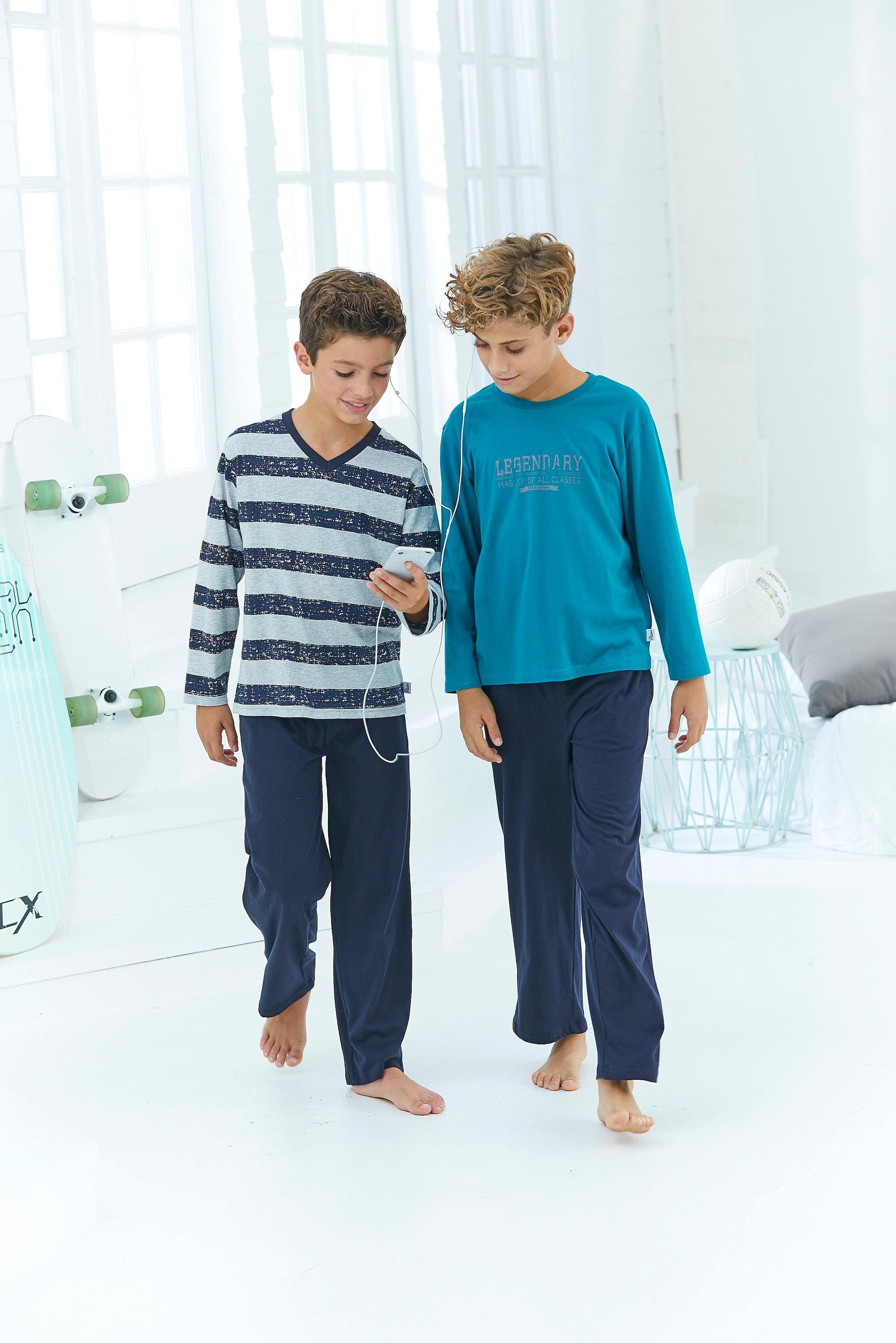 le jogger® Pyjama »mit Streifen und Print« 2 Stück, 4 cuis tlg., in langer Form