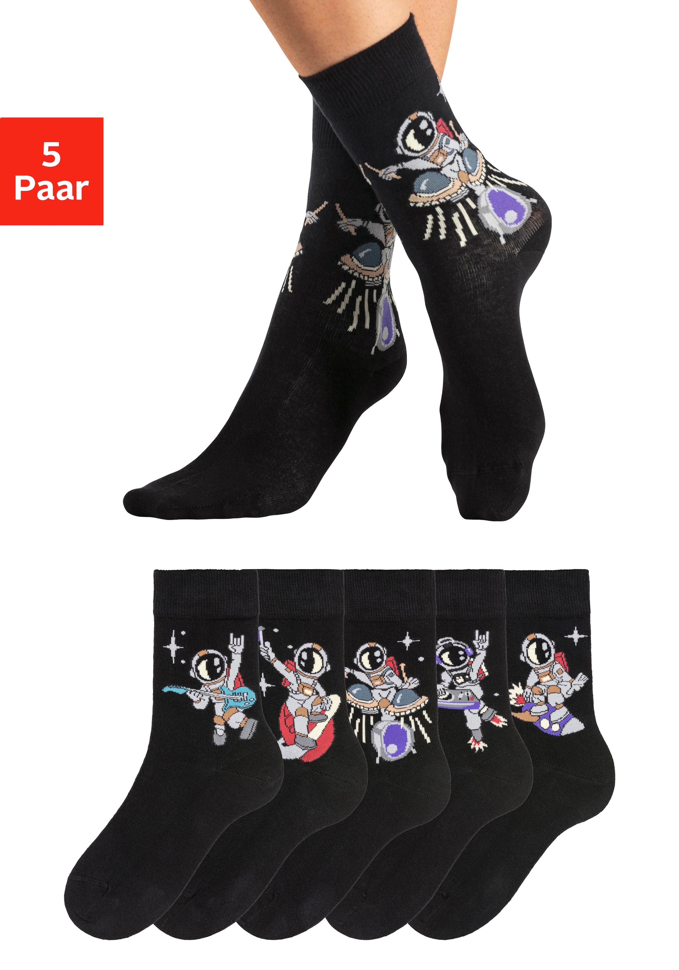 H.I.S Socken Packung, 5 Stk. tlg. mit Astronaut-Motiven