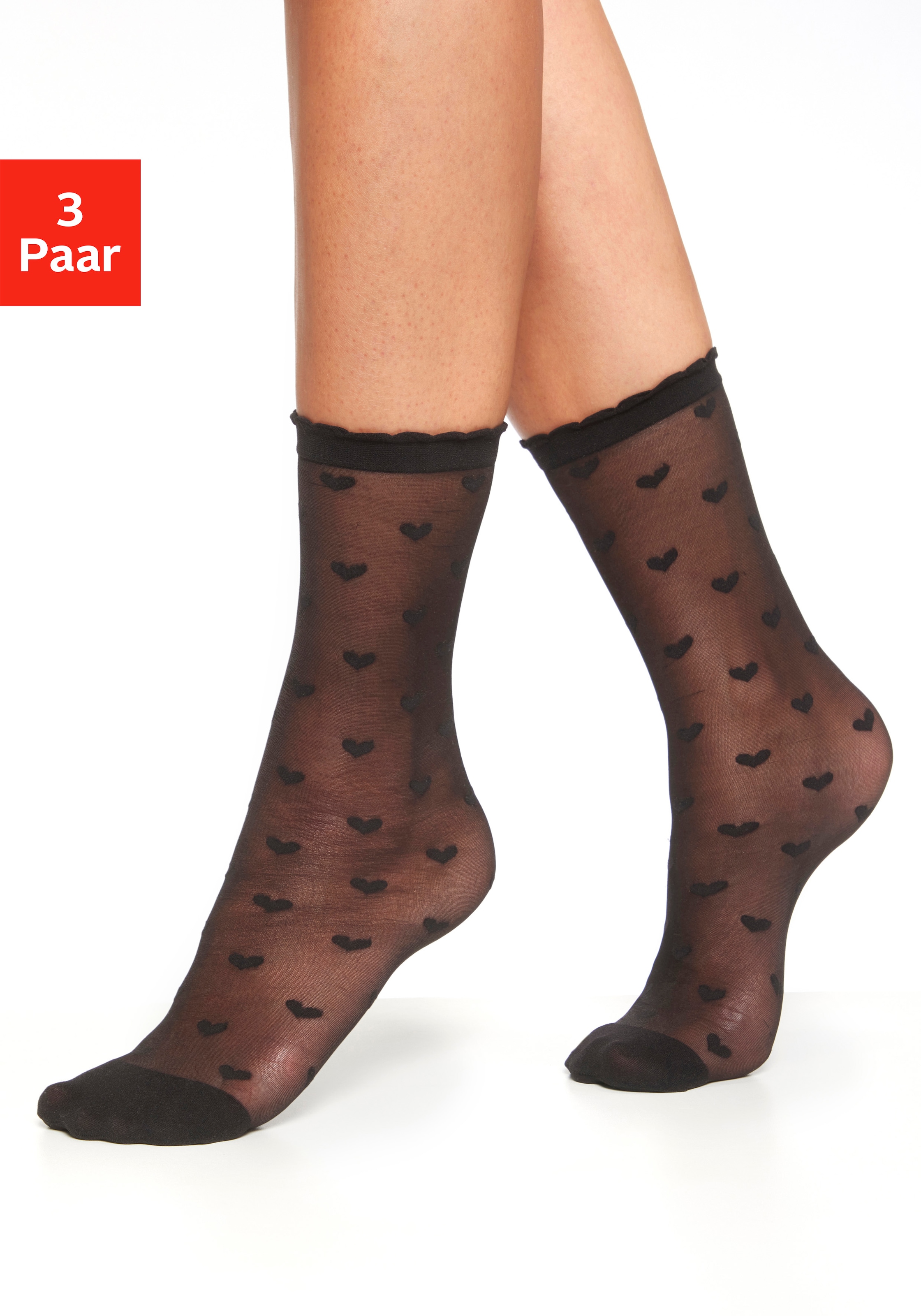 LASCANA Feinsöckchen Packung, 3 Stk. tlg. transparent und gemustert