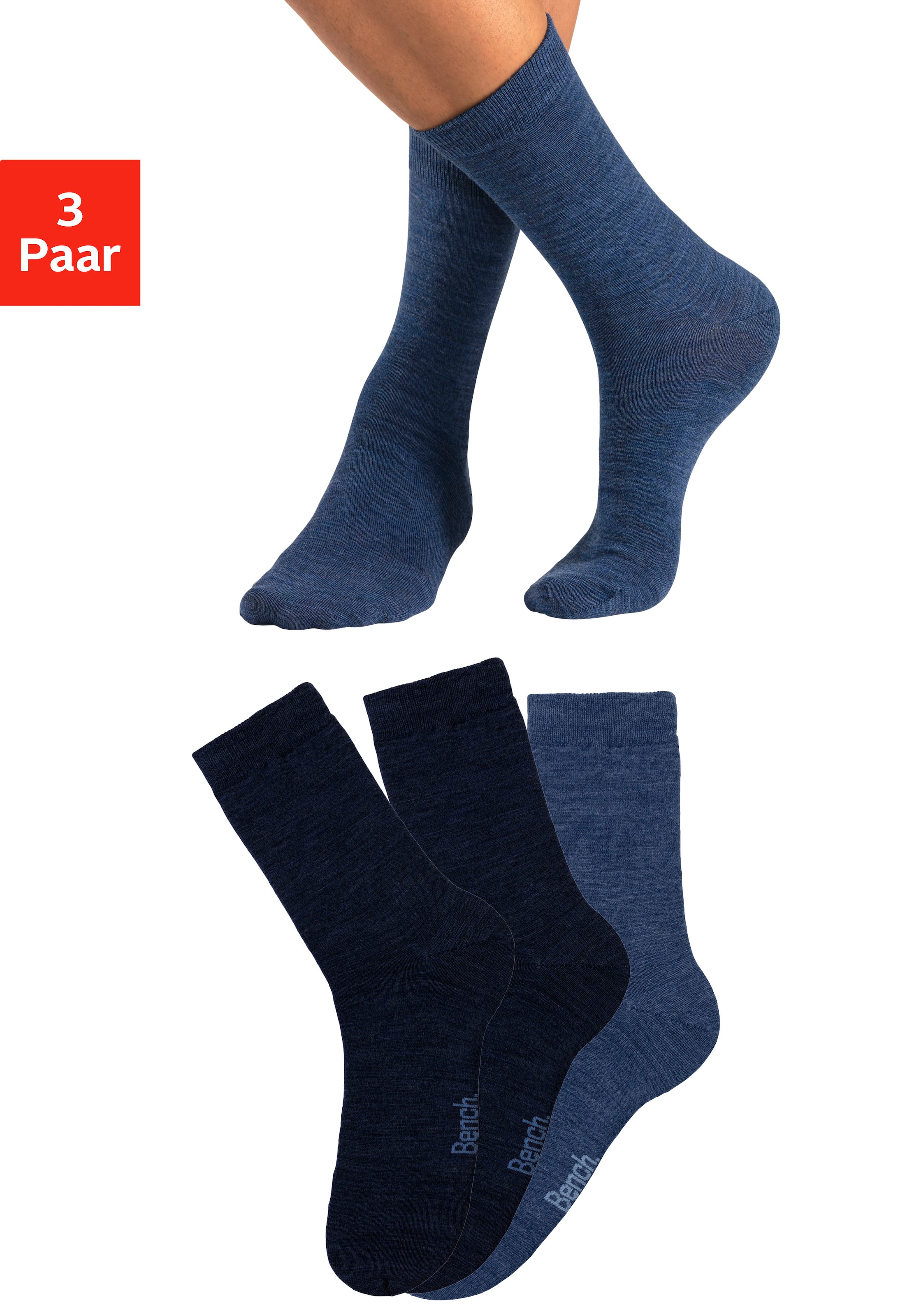 Bench. Socken Packung, 3 Paar tlg. Herrensocken mit wärmender Wolle