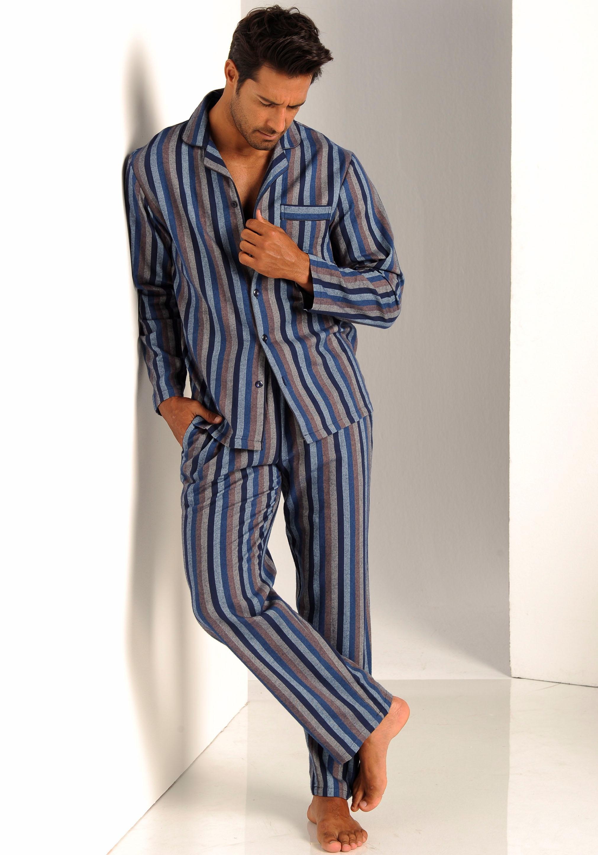 H.I.S Pyjama 1 Stück, 2 tlg. weich aus Flanell im Streifendesign