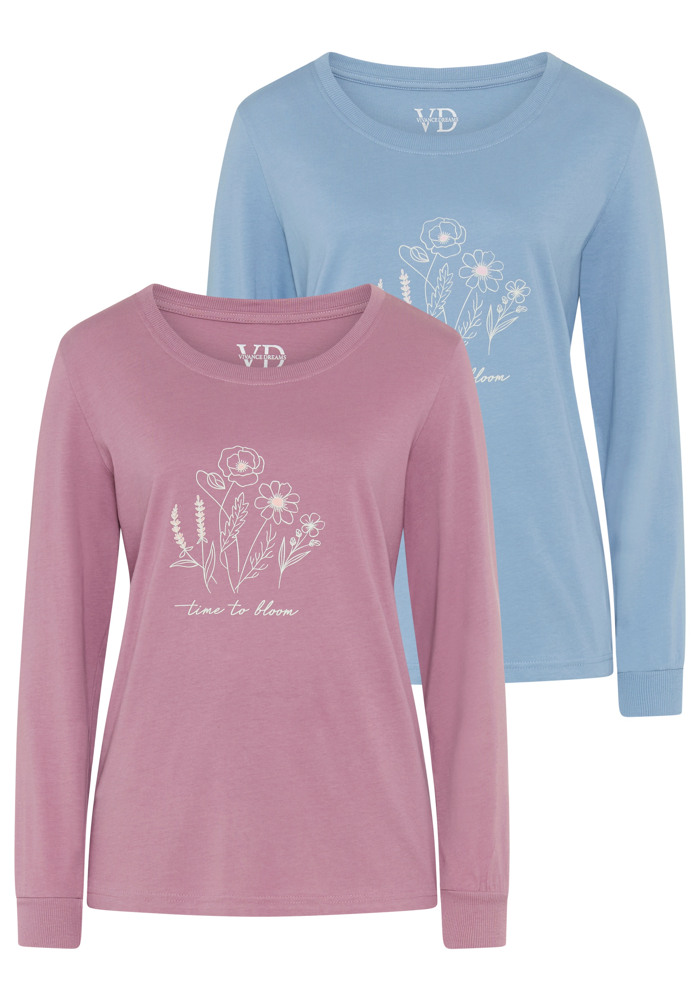 Vivance Dreams Pyjama Set, 2er Pack,  Elastische Rippbündchen