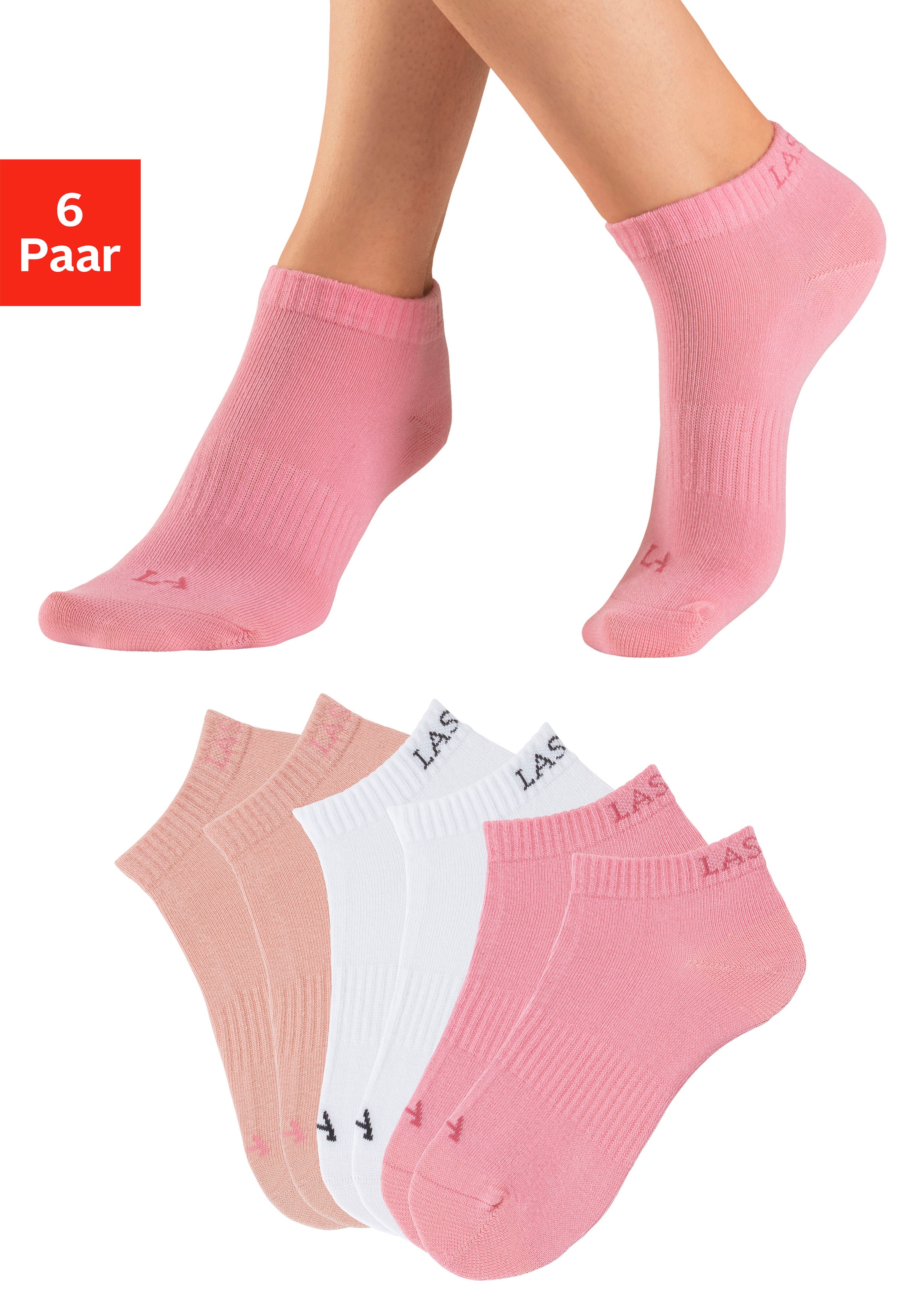 LASCANA ACTIVE Sneakersocken Packung, 6 Stk. tlg. mit eingestricktem Marken Logo