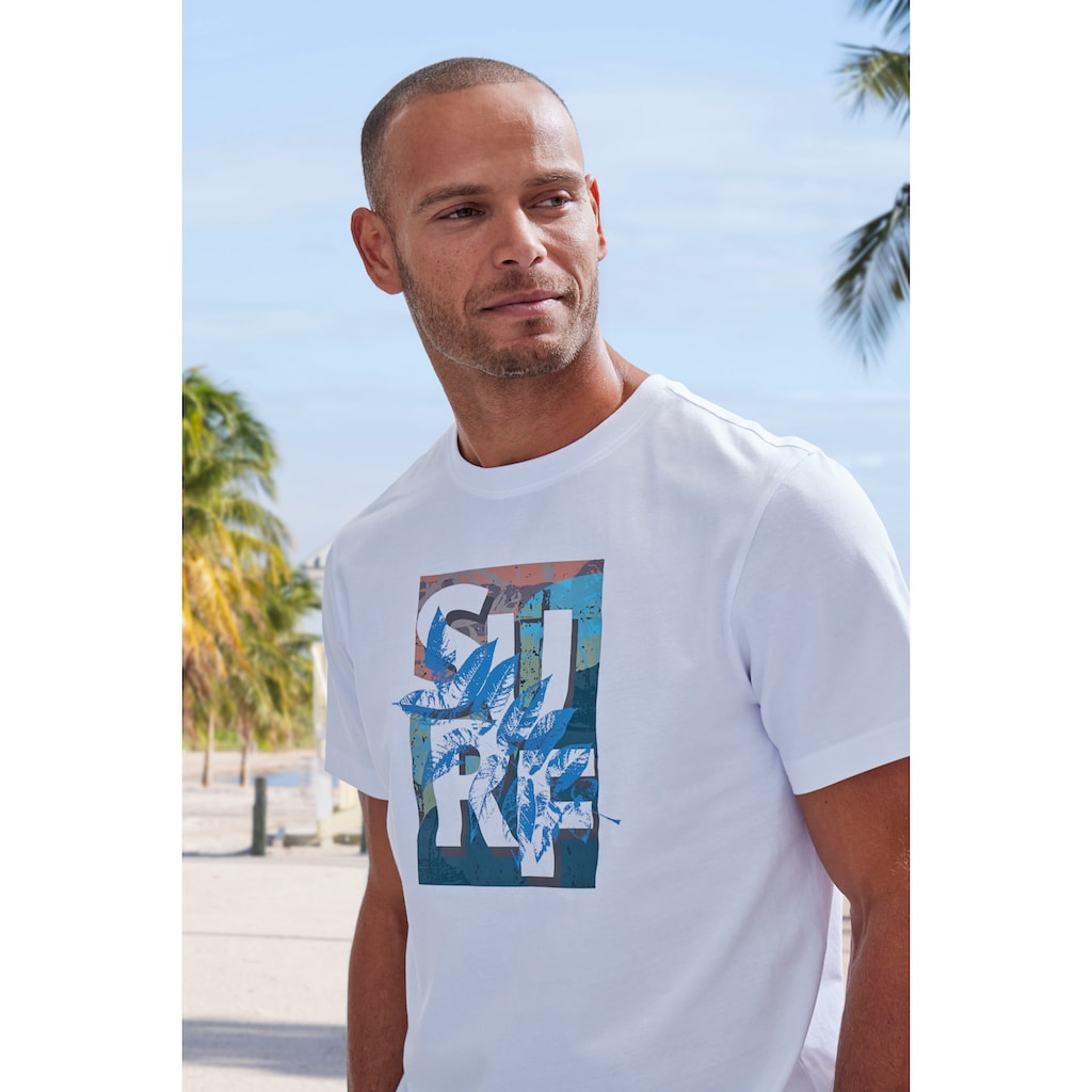 John Devin T-Shirt, Rundhalsshirt mit Surf -Aufdruck aus reiner Baumwolle