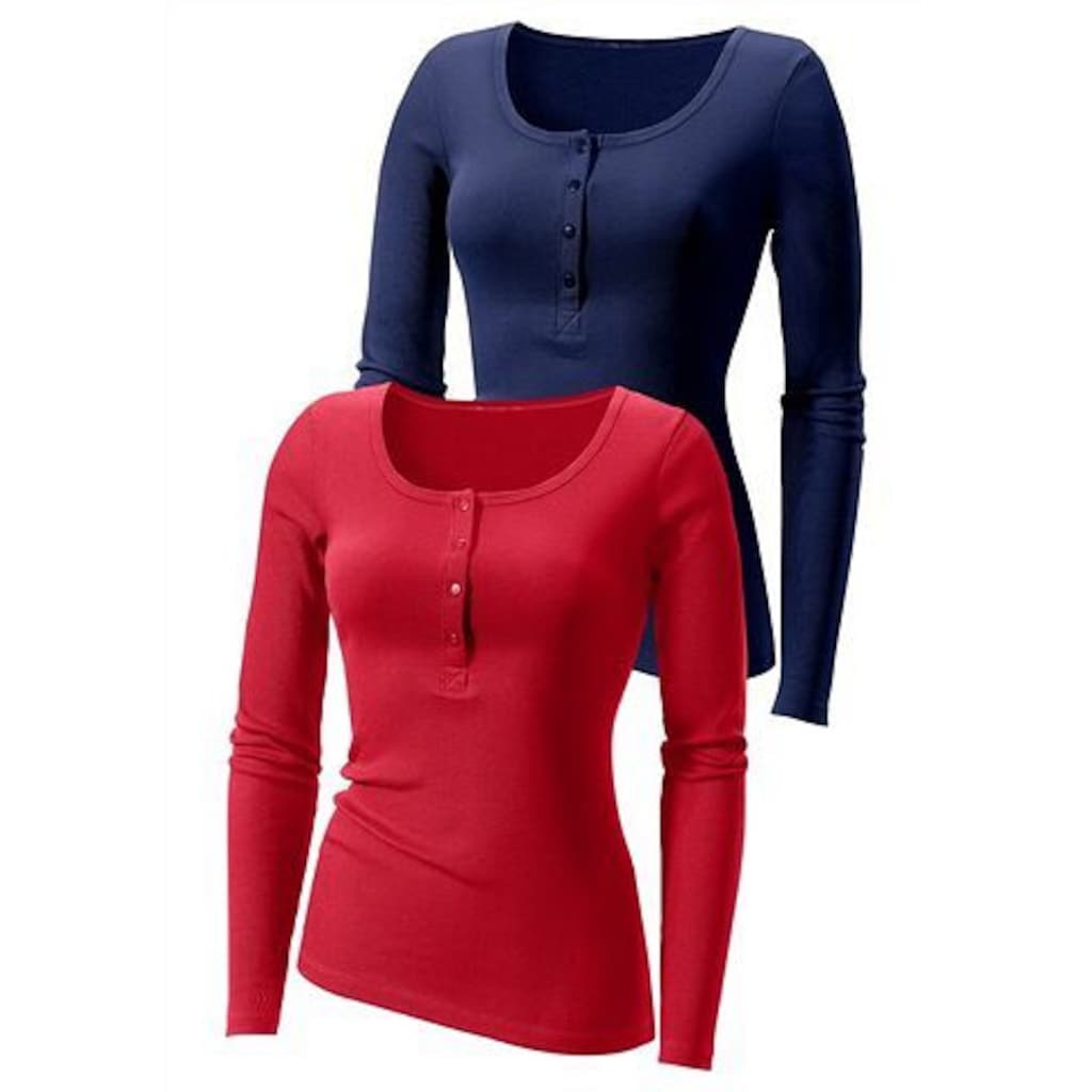 H.I.S Langarmshirt »mit kurzer Knopfleiste«, (2er-Pack), aus modischer Rippqualität
