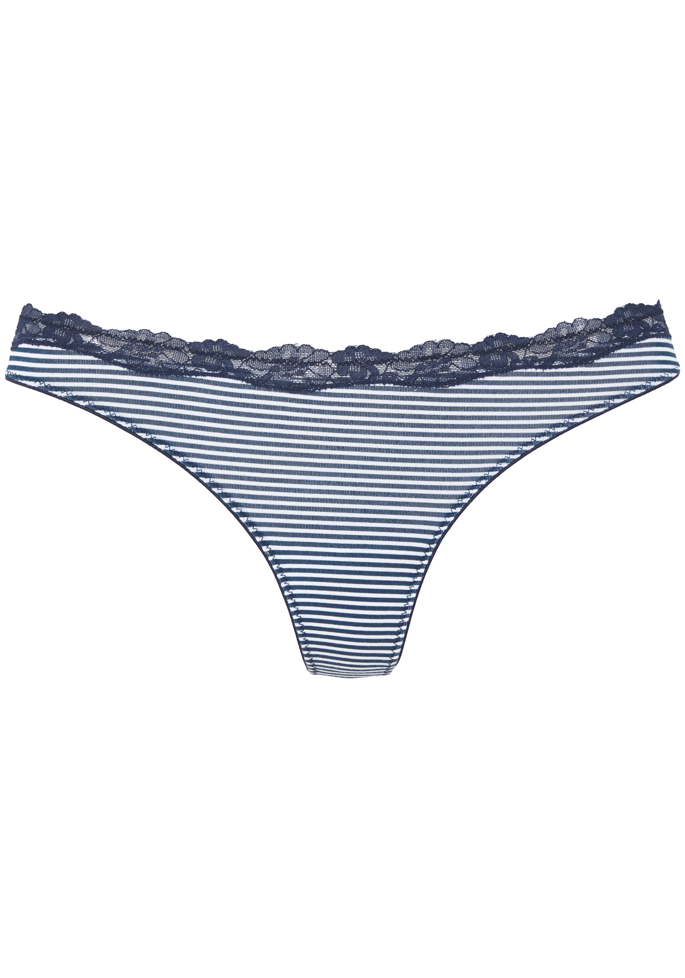 LASCANA String 3er-Pack,  aus elastischer Baumwolle mit zarter Spitze
