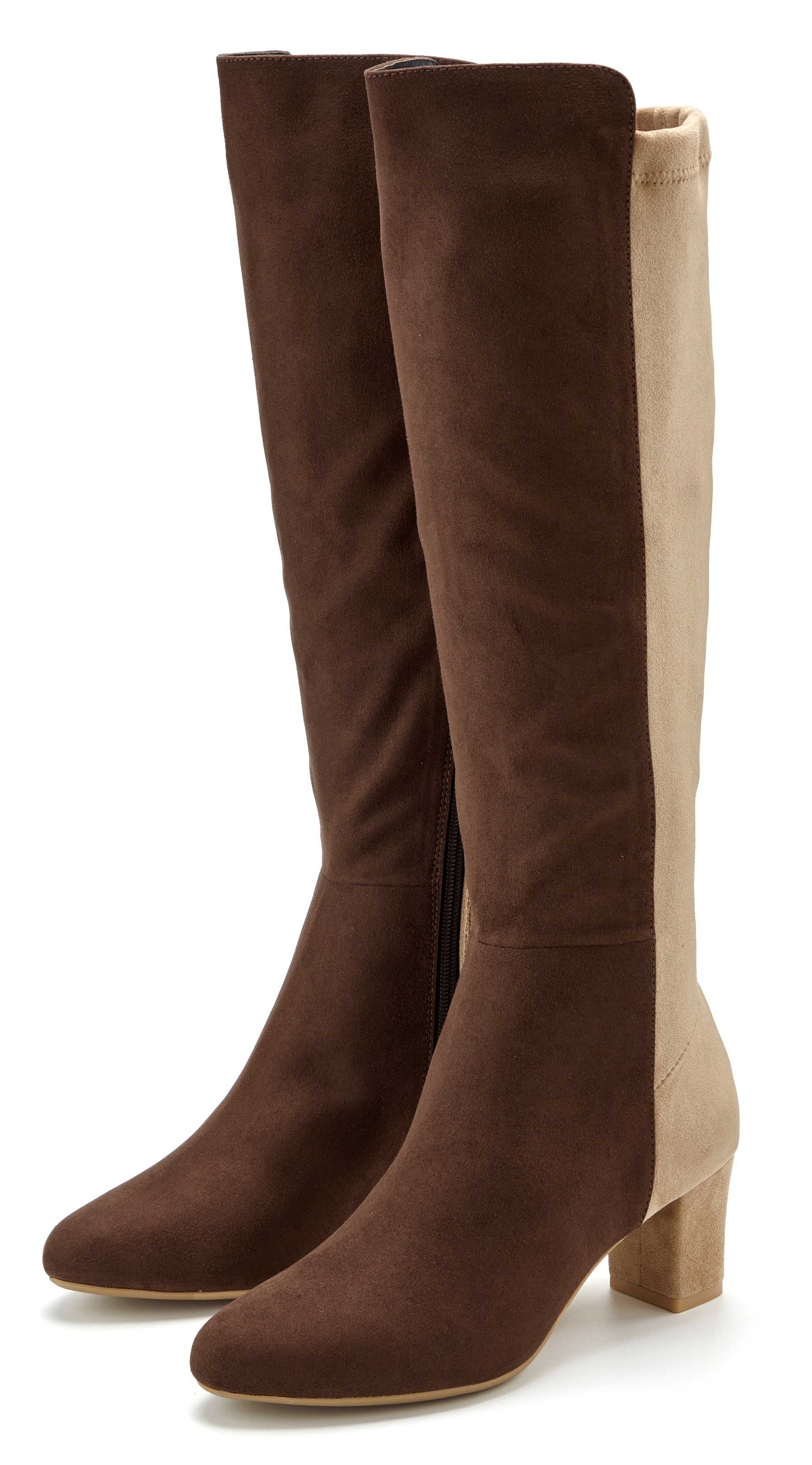 LASCANA Bottes »Langschaftstiefel, Stiefelette,«  avec talon bloc dans un élégant look bicolore