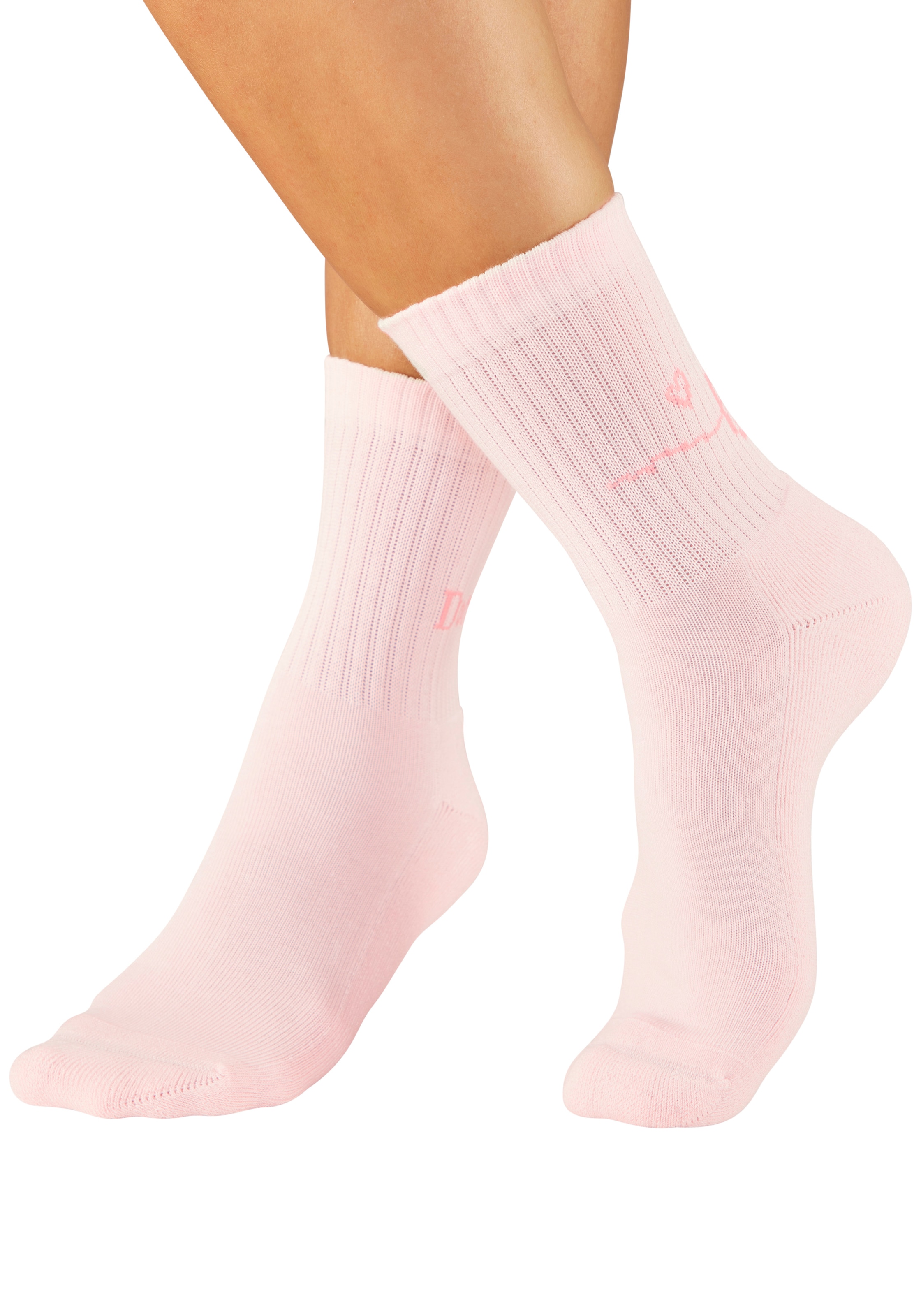 H.I.S Chaussettes de tennis »Damen Sportsocken daily socks« Paquet, 7 Couple tlg. avec du molleton bouclé au pied et des inscriptions attrayantes