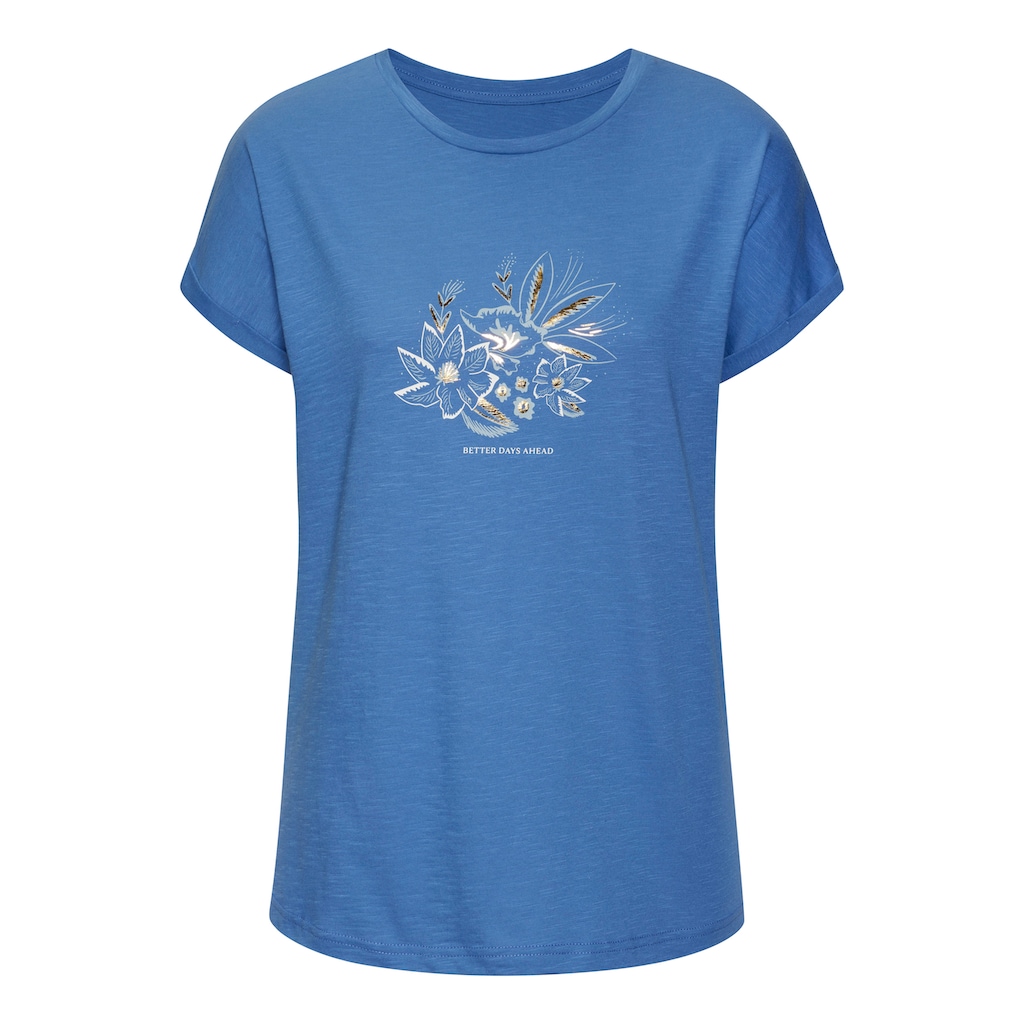 Vivance T-Shirt »mit goldfarbenenfarben schimmerndem Folienprint«, aus weicher Baumwoll-Qualität