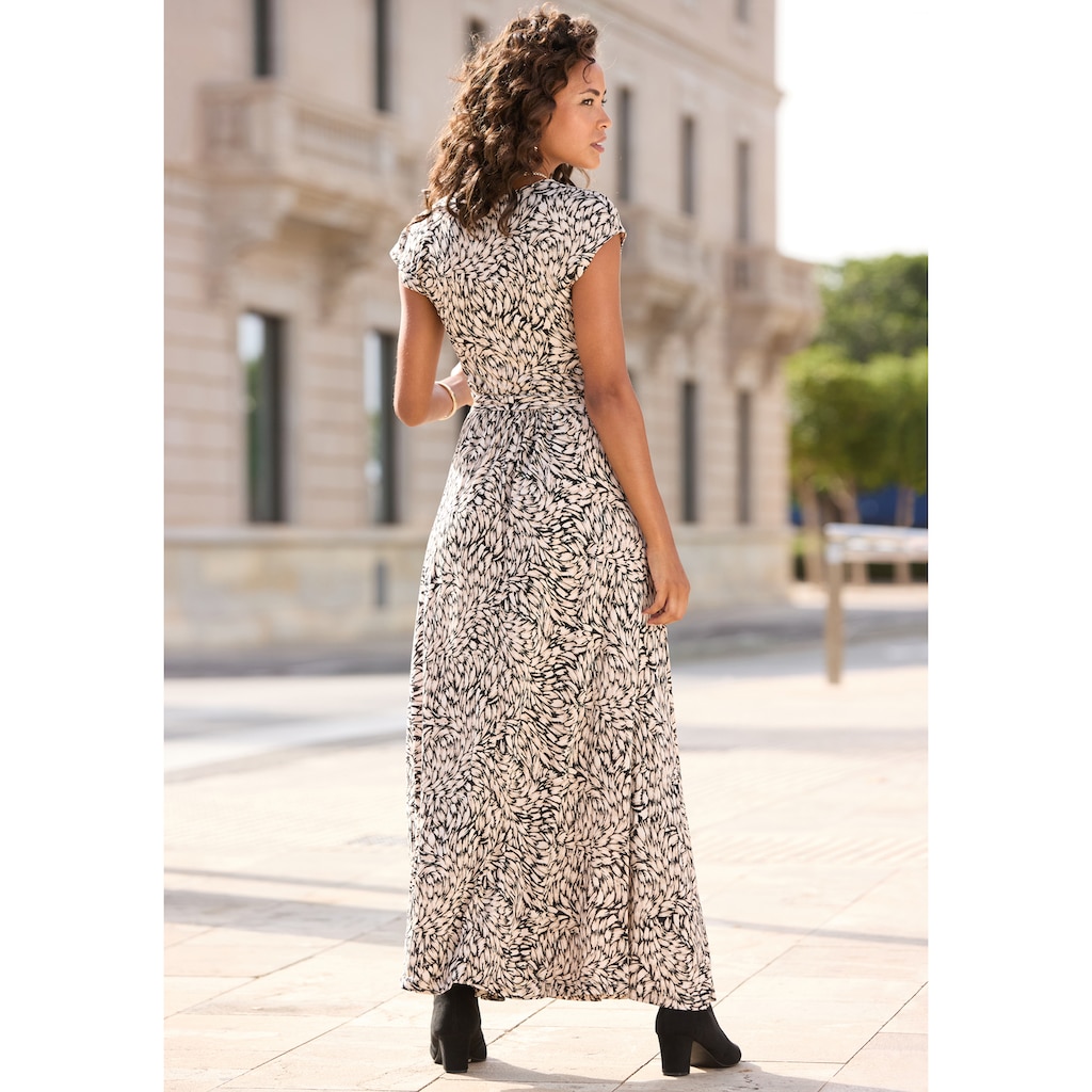 Buffalo Maxikleid, (mit Bindegürtel), mit Alloverdruck, Sommerkleid mit Taschen, Strandkleid