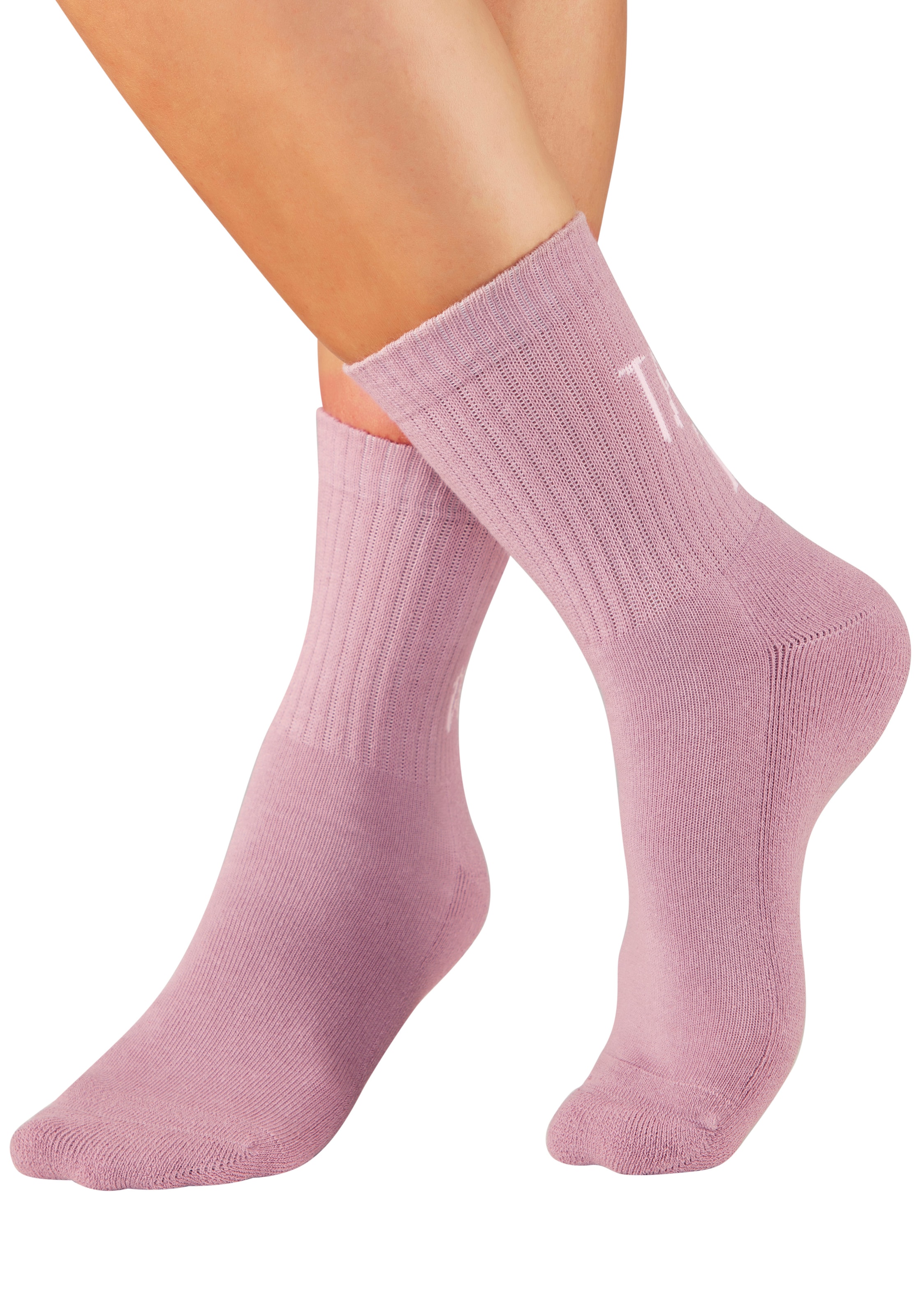 H.I.S Chaussettes de tennis »Damen Sportsocken daily socks« Paquet, 7 Couple tlg. avec du molleton bouclé au pied et des inscriptions attrayantes