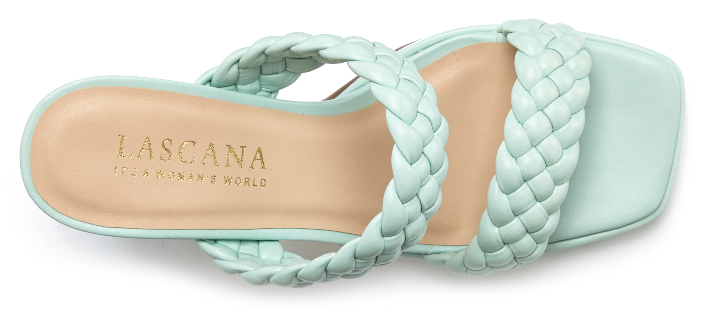 LASCANA Pantolette, Mule, Sandale, offener Schuh, raffinierte Riemchen im Flecht-Design