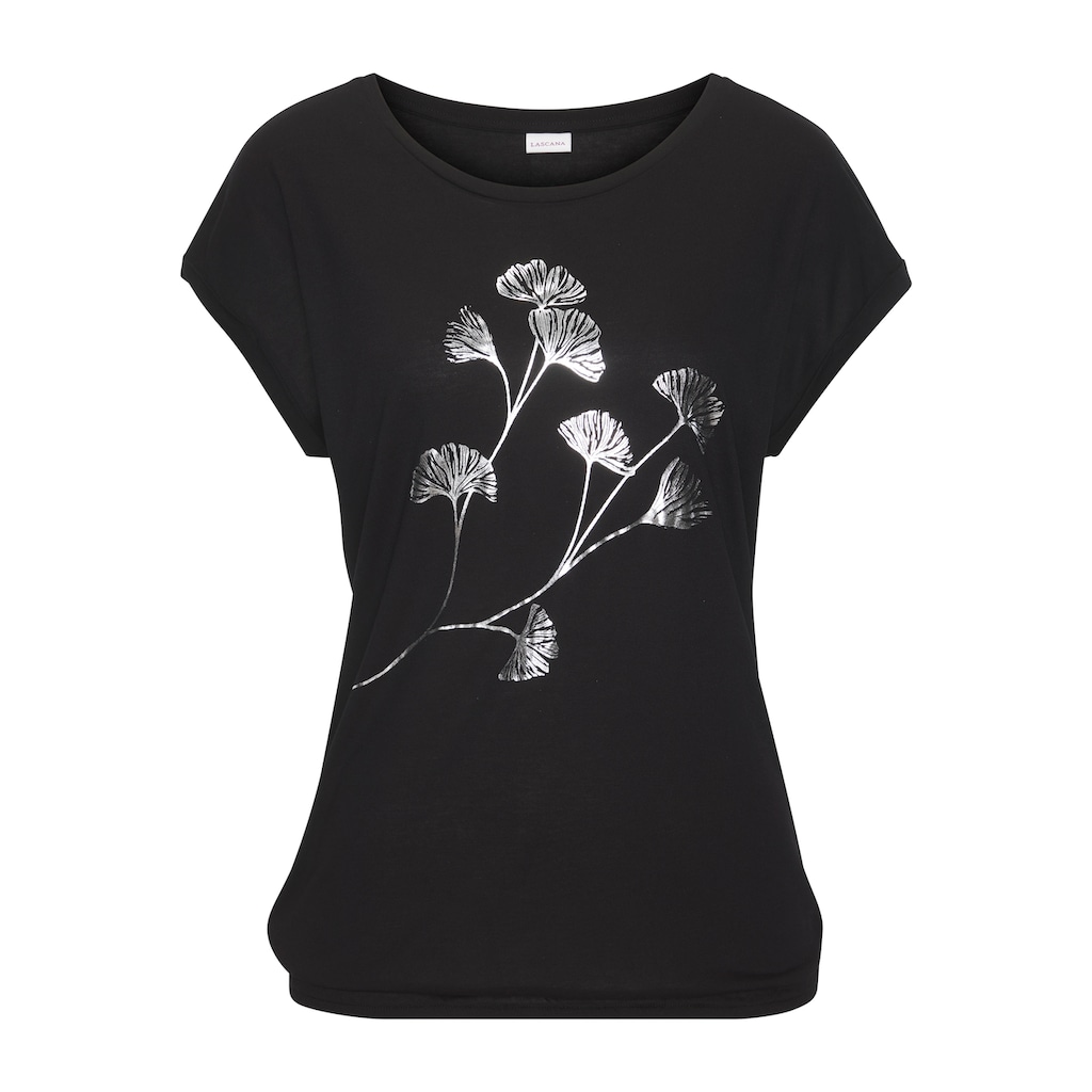 Vivance Kurzarmshirt »mit schimmerndem Blumenprint«, aus elastischer Viskose-Qualität