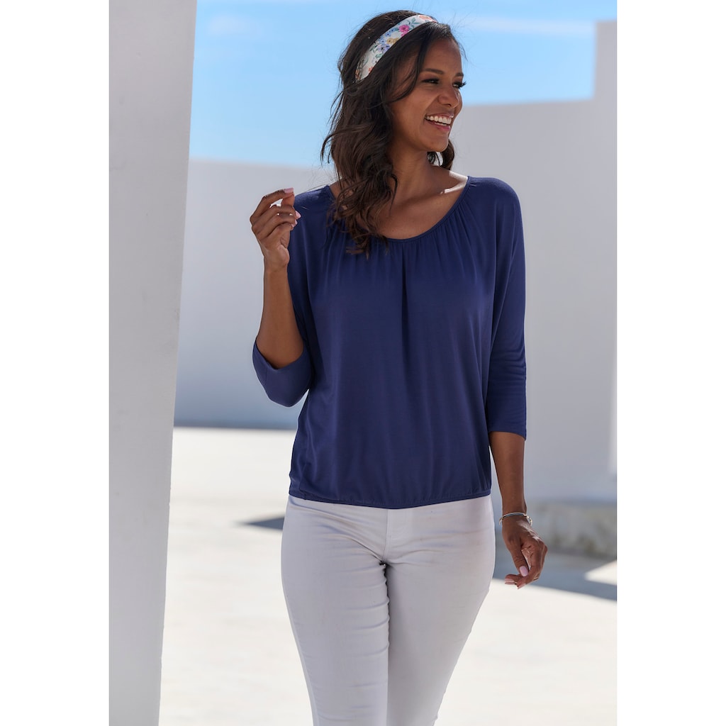 LASCANA 3/4-Arm-Shirt »mit zarter Raffung am Ausschnitt«, aus weichem Viskose-Stretch