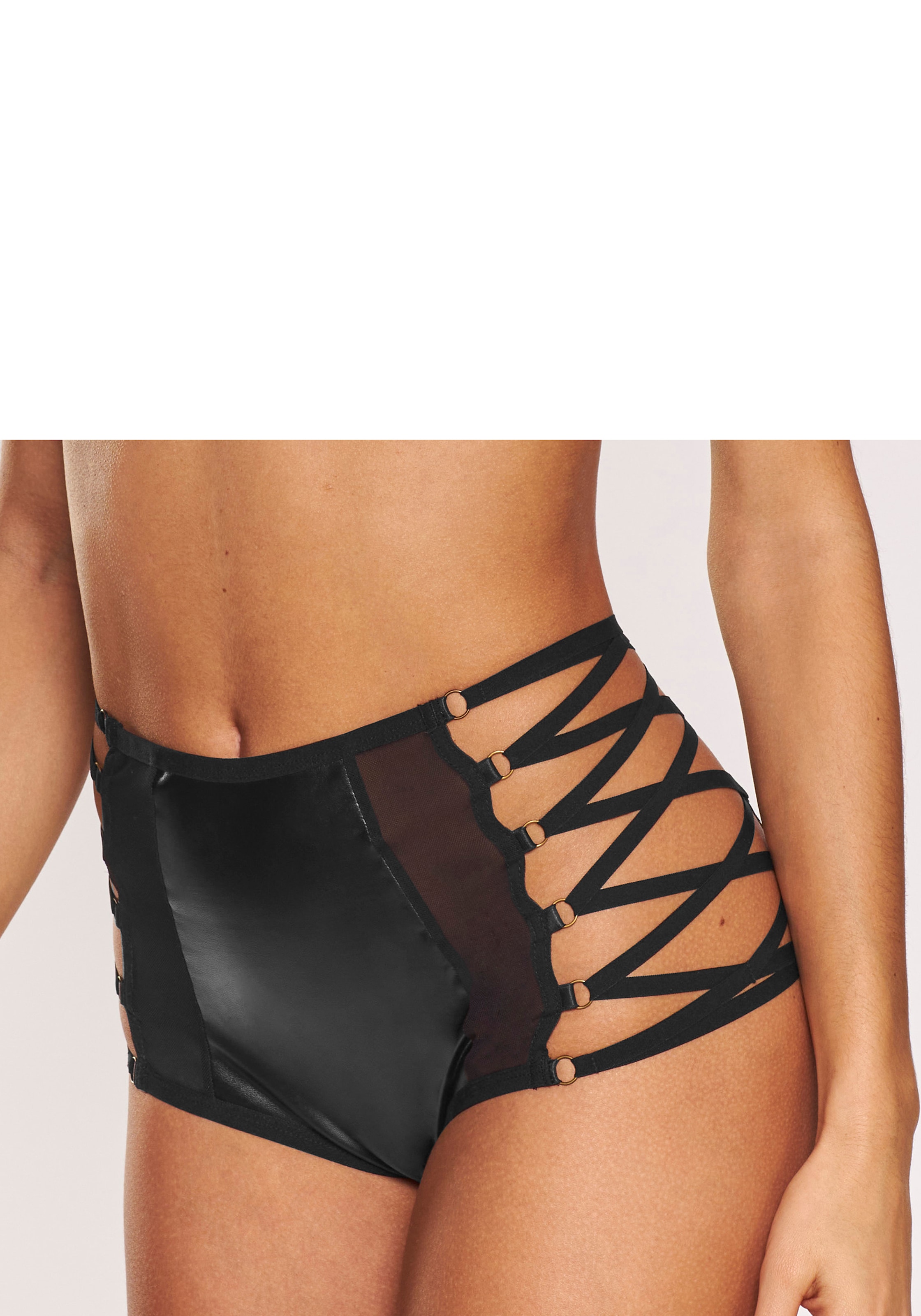 petite fleur gold High-Waist-Slip aus Lederimitat mit aufregenden Bänderdetails, Reizwäsche