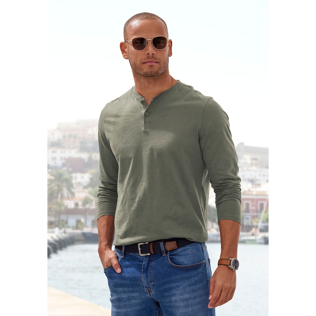 H.I.S Langarmshirt, (Packung, 2 tlg.), Shirt mit Knopfleiste aus aus strukturierter Baumwoll-Qualität
