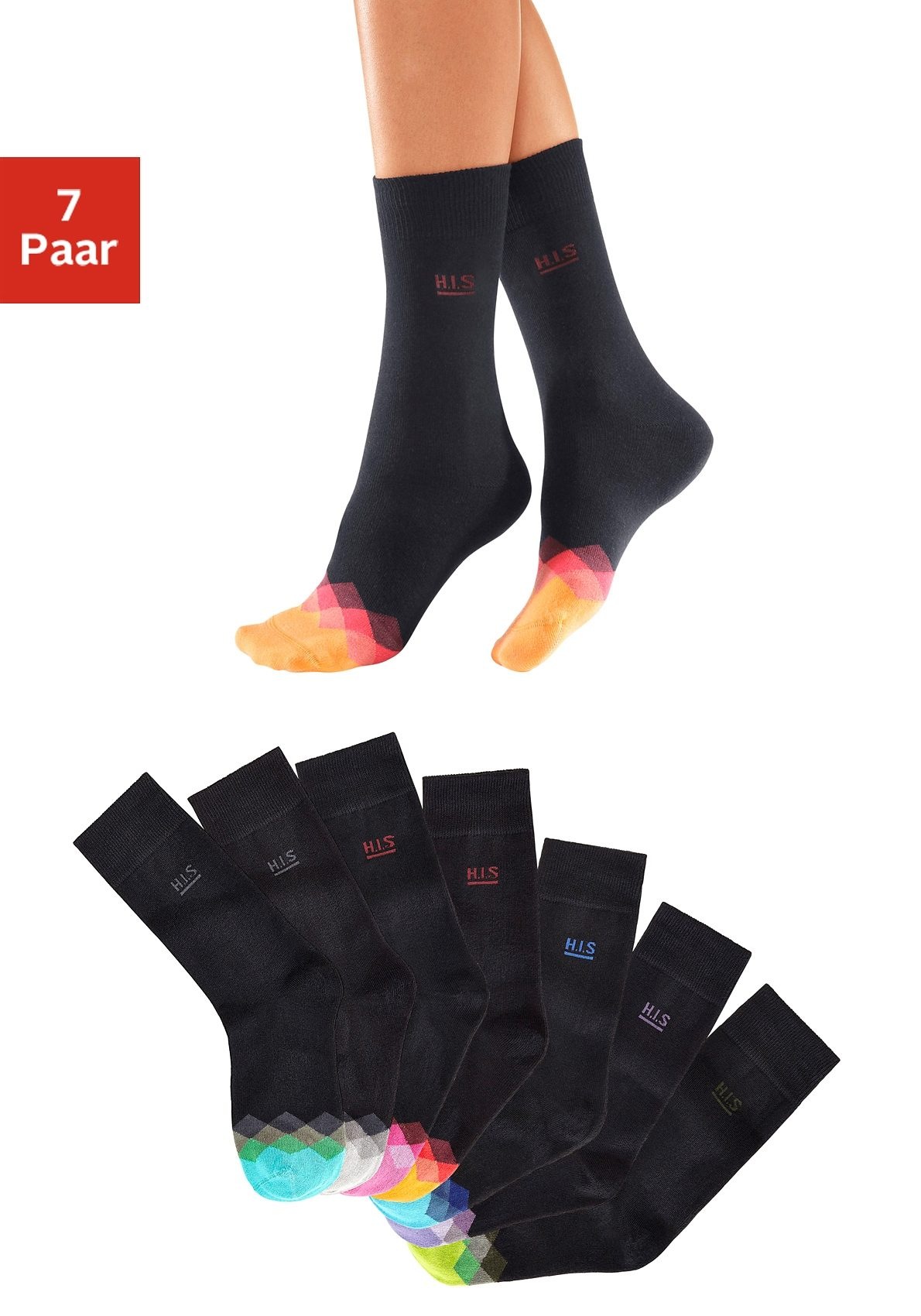 H.I.S Socken Packung, 7 Stk. tlg. mit bunt gemusterter Spitze