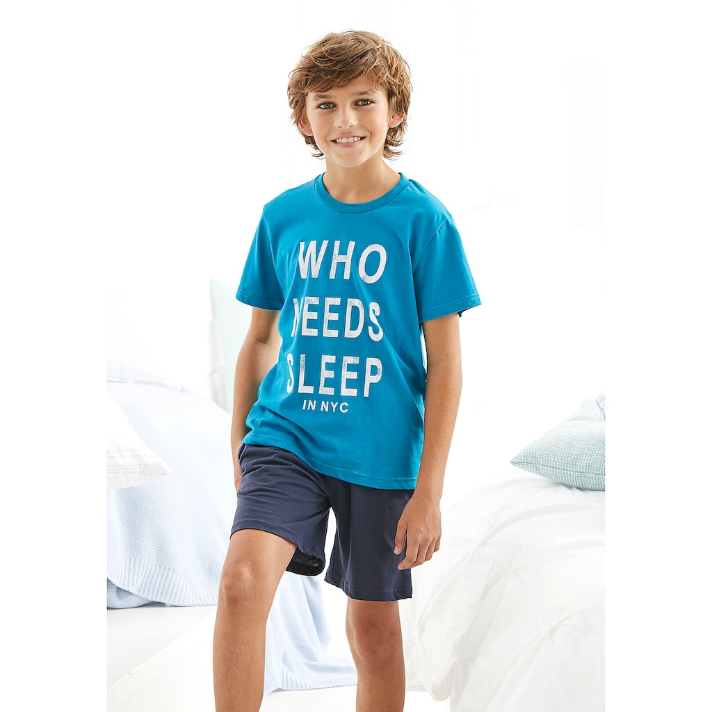 AUTHENTIC LE JOGGER Pyjama, (2 tlg., 1 Stück), Schlafanzug mit Spruch "Who needs sleep"