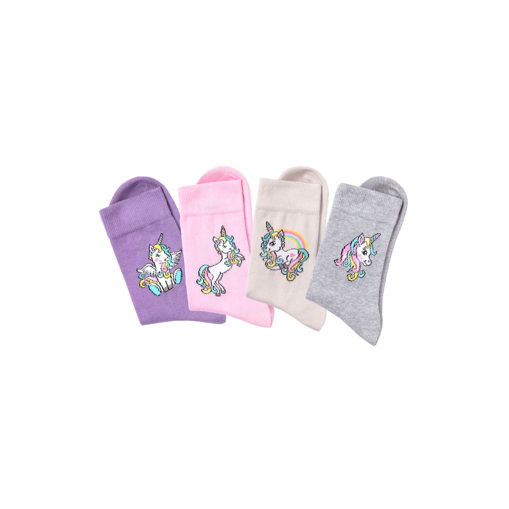 H.I.S Basicsocken, (Packung, 4 Paar), mit Einhorn Motiven