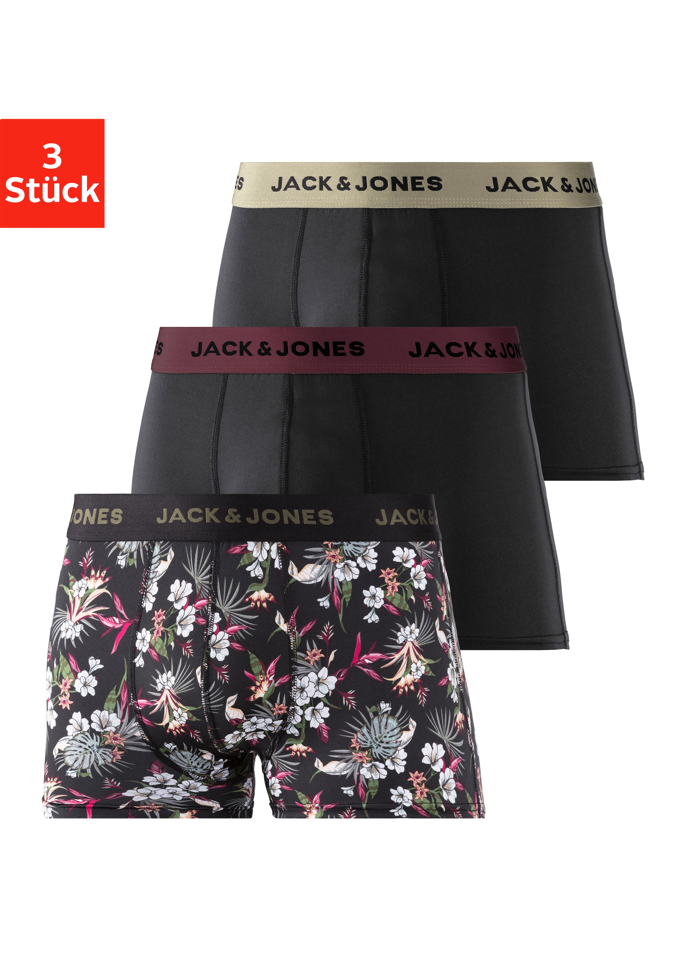 Jack & Jones Trunk »JACFLOWER aus Microfaserqualität und schnelltrocknendem Material« Packung, 3 Stk. unifarben mit Farbeinsatz, modisch, eng anliegend, Microfaser