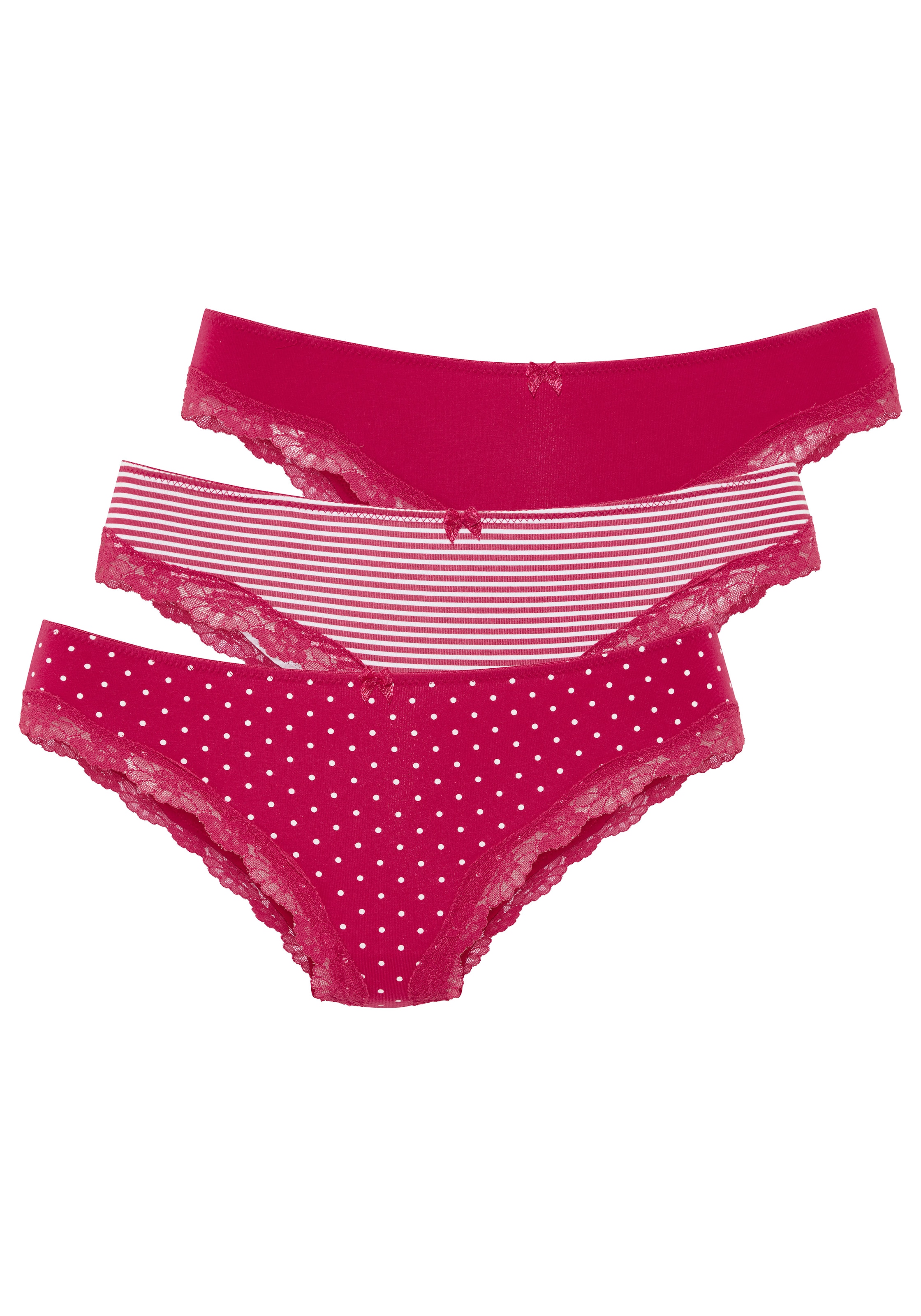 LASCANA Brasilslip 3er-Pack,  aus elastischer Baumwolle mit zarter Spitze