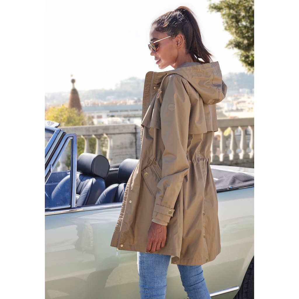 French Connection Outdoorjacke, mit Kapuze, Saumschlitz mit Druckknöpfen auf der Rückseite