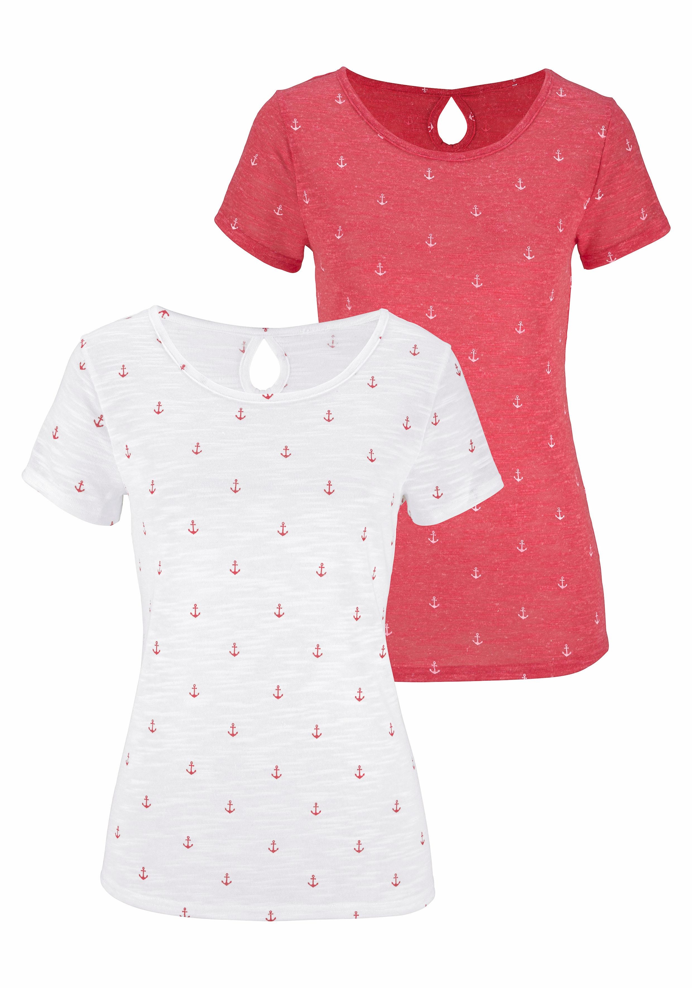 Beachtime T-Shirt, (2er-Pack), mit maritimem Anker-Druck