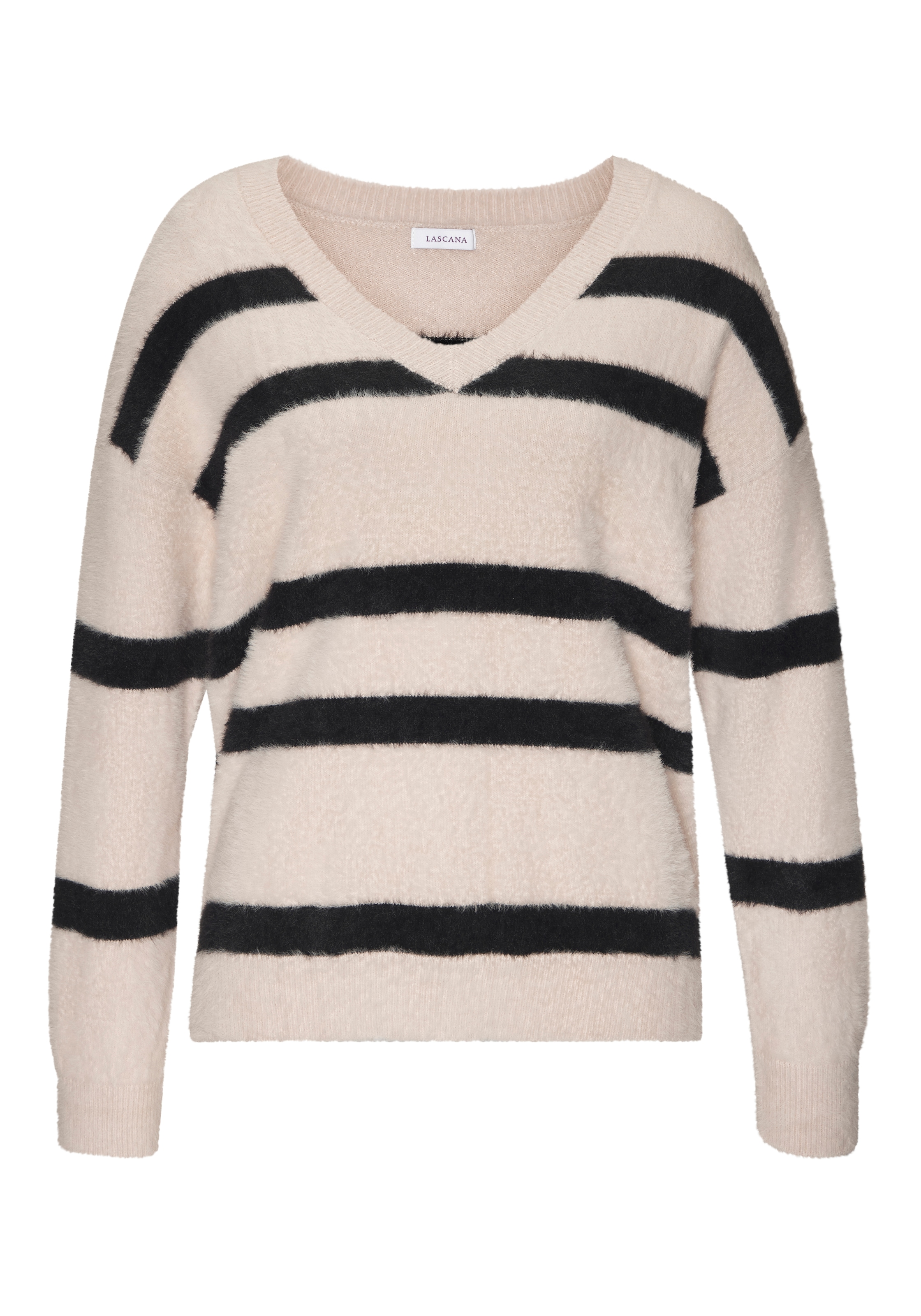 LASCANA Streifenpullover »Amira« aus kuschelweichem Strick, V-Ausschnitt, Streifenoptik, modisch