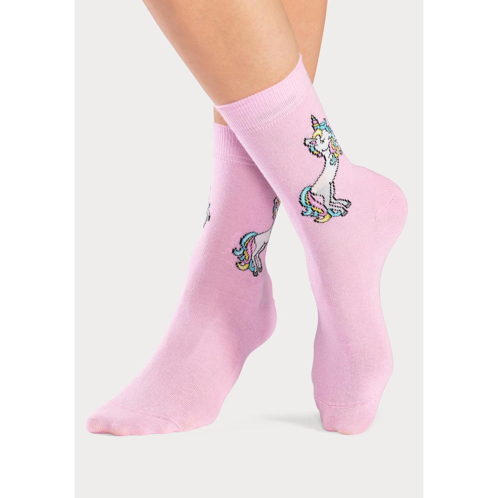 H.I.S Basicsocken, (Packung, 4 Paar), mit Einhorn Motiven